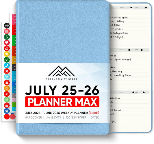 July 2025-2026 Planner 8.5 x 11 Pro Max - Dated Productivity & Academic 2025-2026 - Daily, Weekly & Monthly Planner With July Start Date - A4 - Productivity Store