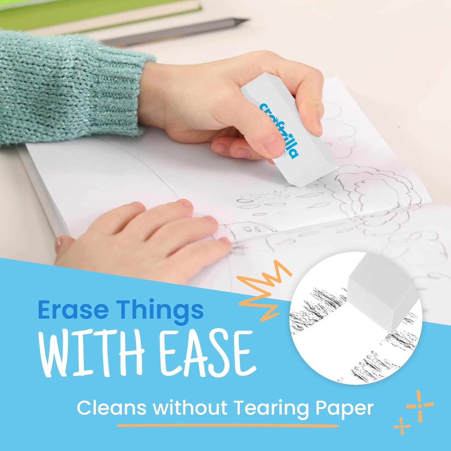 White Erasers Bulk 100 Pack - Large Latex- Free Bulk Erasers for Kids, Classroom, and School Supplies - Ideal for Pencils and Drawing - Borradores Escolares