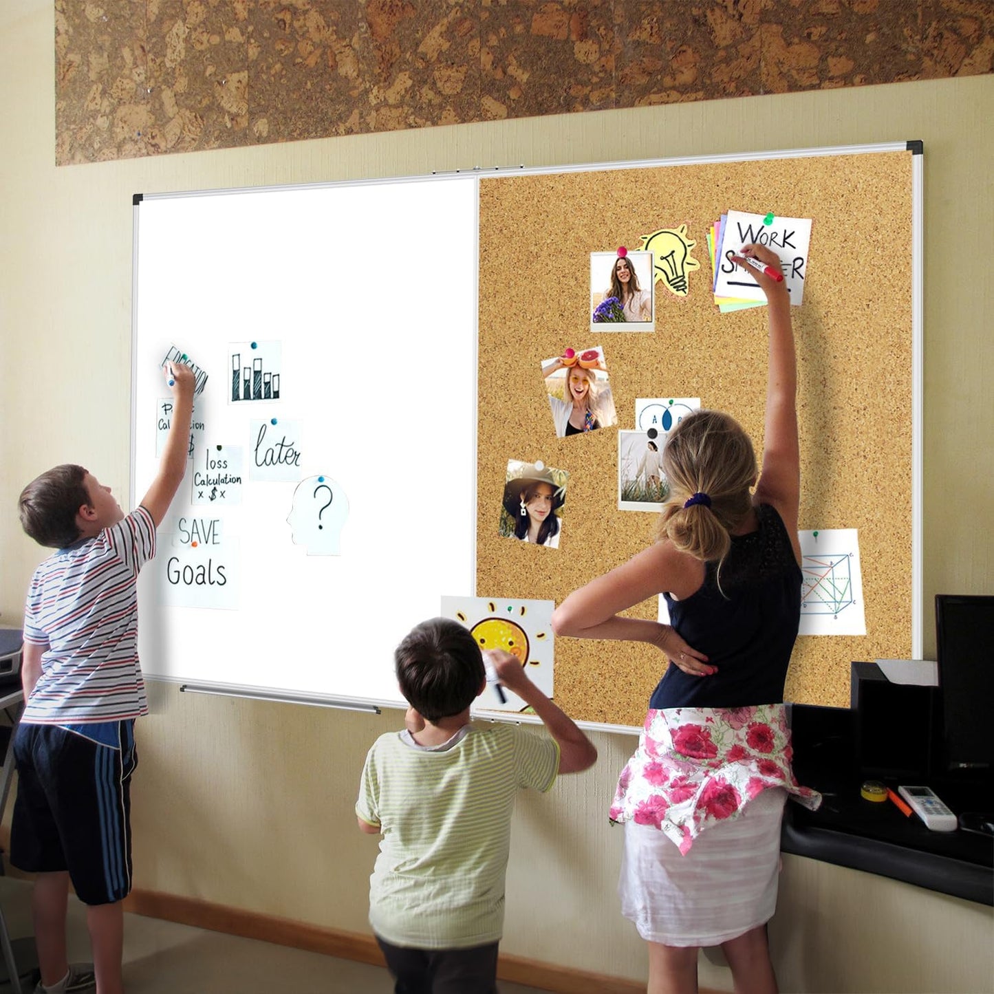 XBoard Extra Large Magnetic White Board and Bulletin Corkboard Combination, 72 x 48 Inch Foldable Dry Erase & Cork Combo Board for Wall with Aluminum Frame, 6' x 4' Notice Memo Board Pin Vision Board