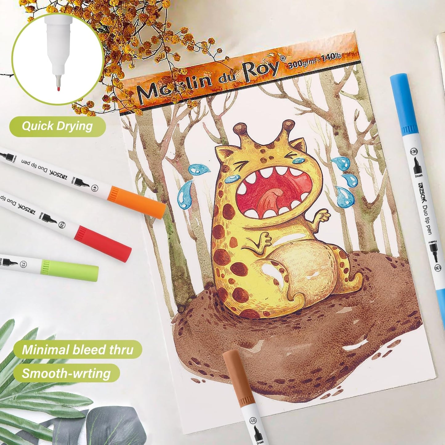 ZSCM 72 Colors Markers for Adult Coloring Books No Bleeding - Dual-Tip Art Markers, Fine & Brush Tip Coloring Pen for Adult Calligraphy, Drawing, Sketch Art & Creative Journaling