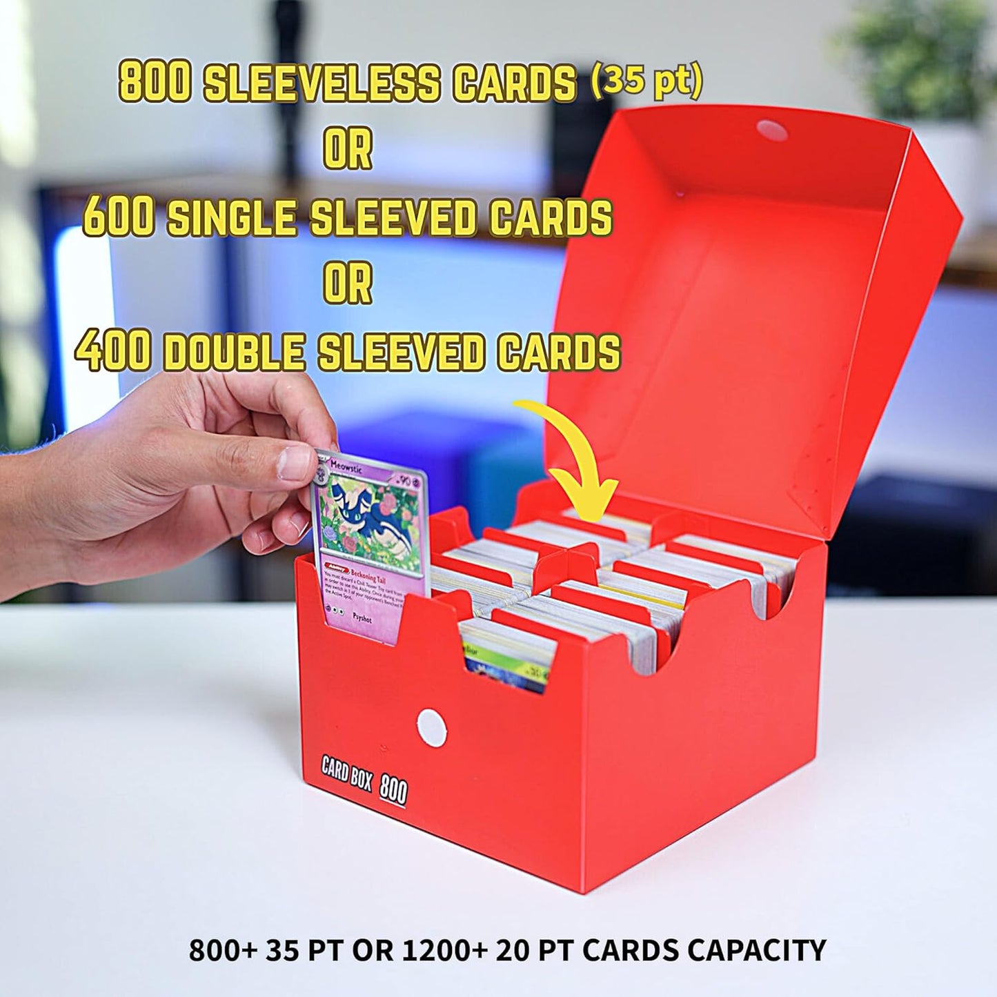 The Collector's Hubs Trading Card Storage Box 800 - Red | Card Box 800+ holds standard 35pt cards | 4-in-1 Compartments| Strong Double Wall Design | 8 dividers | Sports & Baseball Card Deck Box - Red