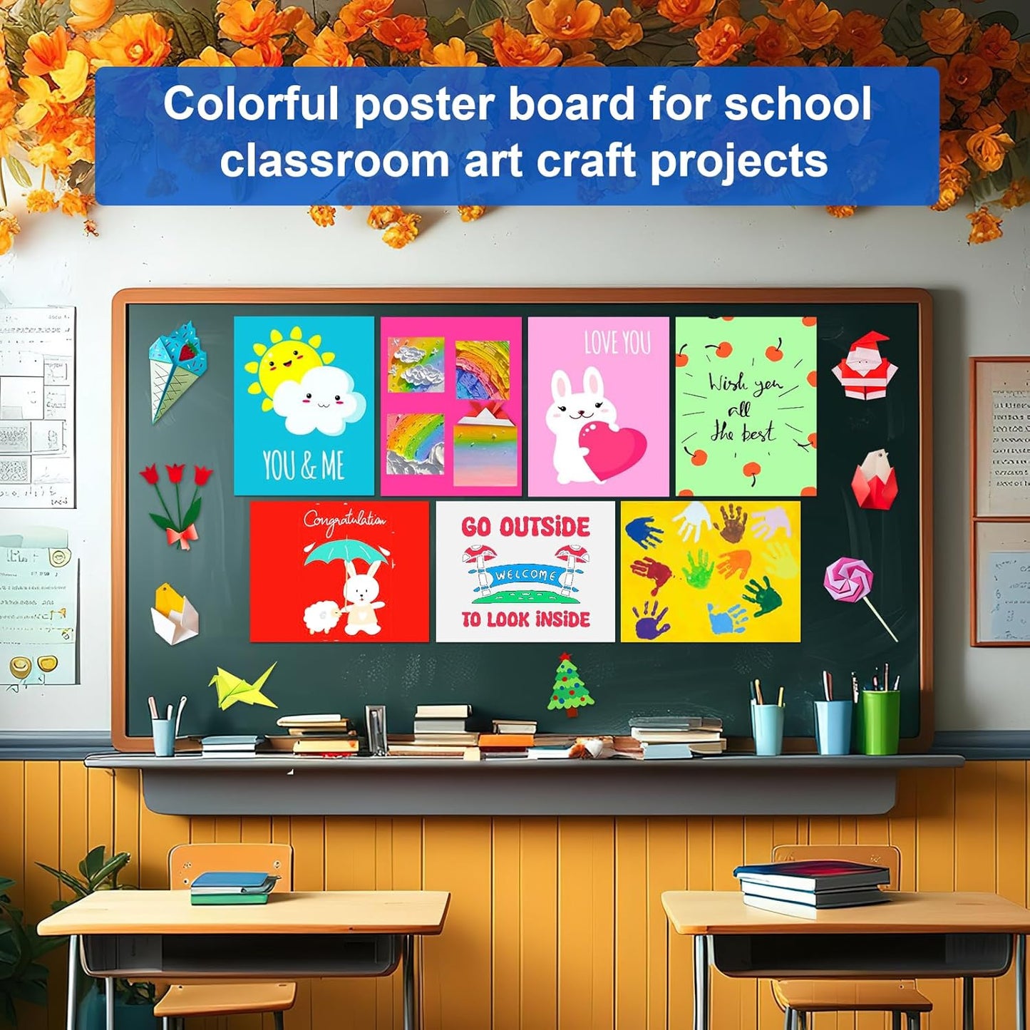 30 Pcs Poster Board Colorful Paper 14x18, ROOKEA Vision Boards Bulk Blank Graphic Display Posterboard Card Paper for Kids School Classroom Arts Craft Projects Drawing Scrapbooking