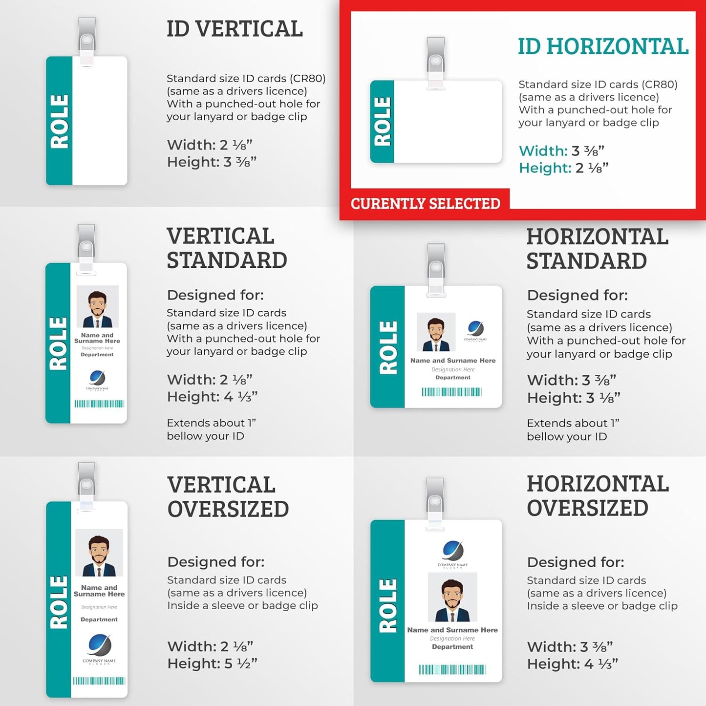 Custom Print Employee ID Badge with Vertical Side Text, Double Sided Print with Name, Photo, Logo, and Barcode – Unique Photo ID Card Solution (ID Horizontal)