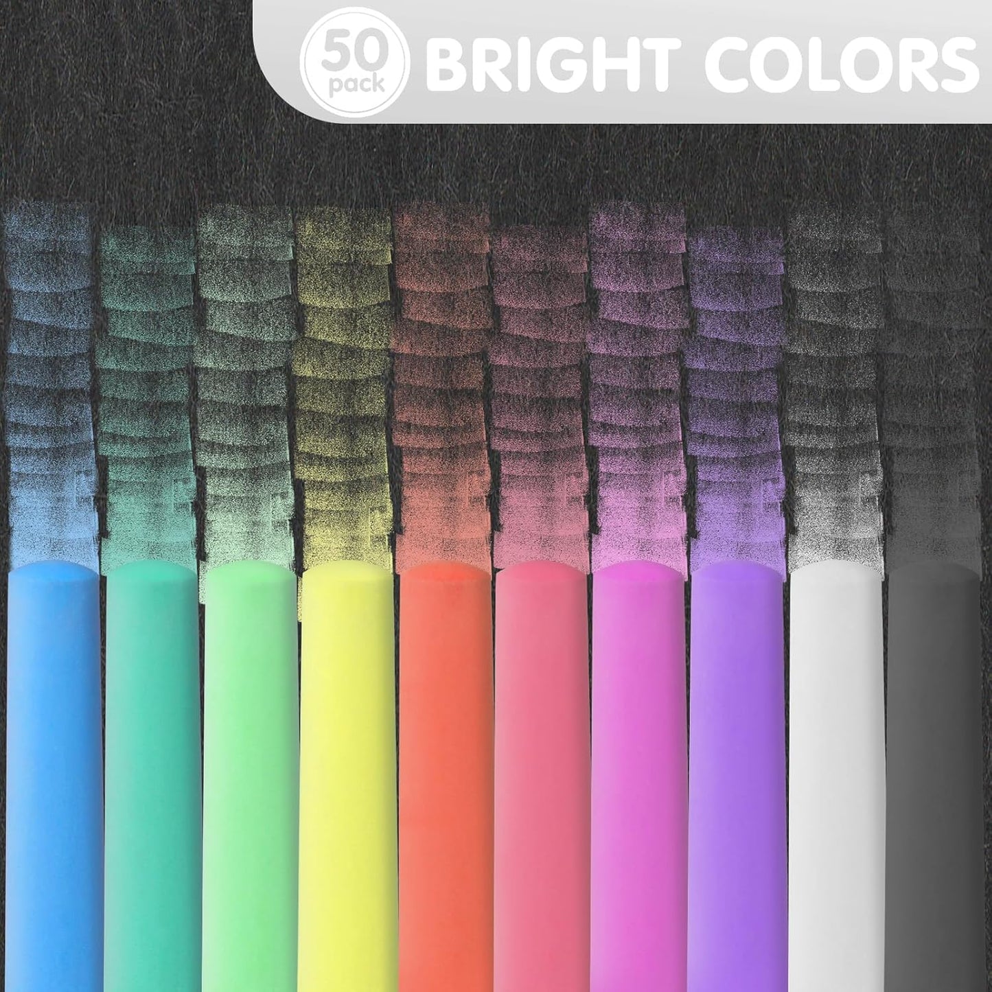 50 Pack White Chalk, Washable Sidewalk Chalks for Kids Non-Toxic Jumbo Chalk for Outdoor Art Play, Colored Chalk for Painting on Chalkboard, Blackboard and Playground(White)