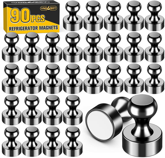 VNDUEEY 90 Pack Black Fridge Magnets, Refrigerator Magnets Strong Magnets for Whiteboard, Magnet Refrigerator, Small Magnet for Classroom, Kitchen, Office, Locker, Map Decorative