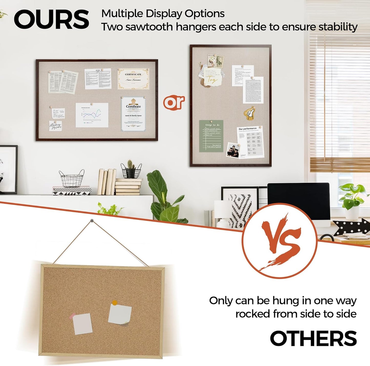 Fun Memories Cork Board Bulletin Board for Office, 24" x 36" Oak Wooden Framed Corkboard, Wall Mounted Notice Pin Board for School Home & Office, Dark Walnut