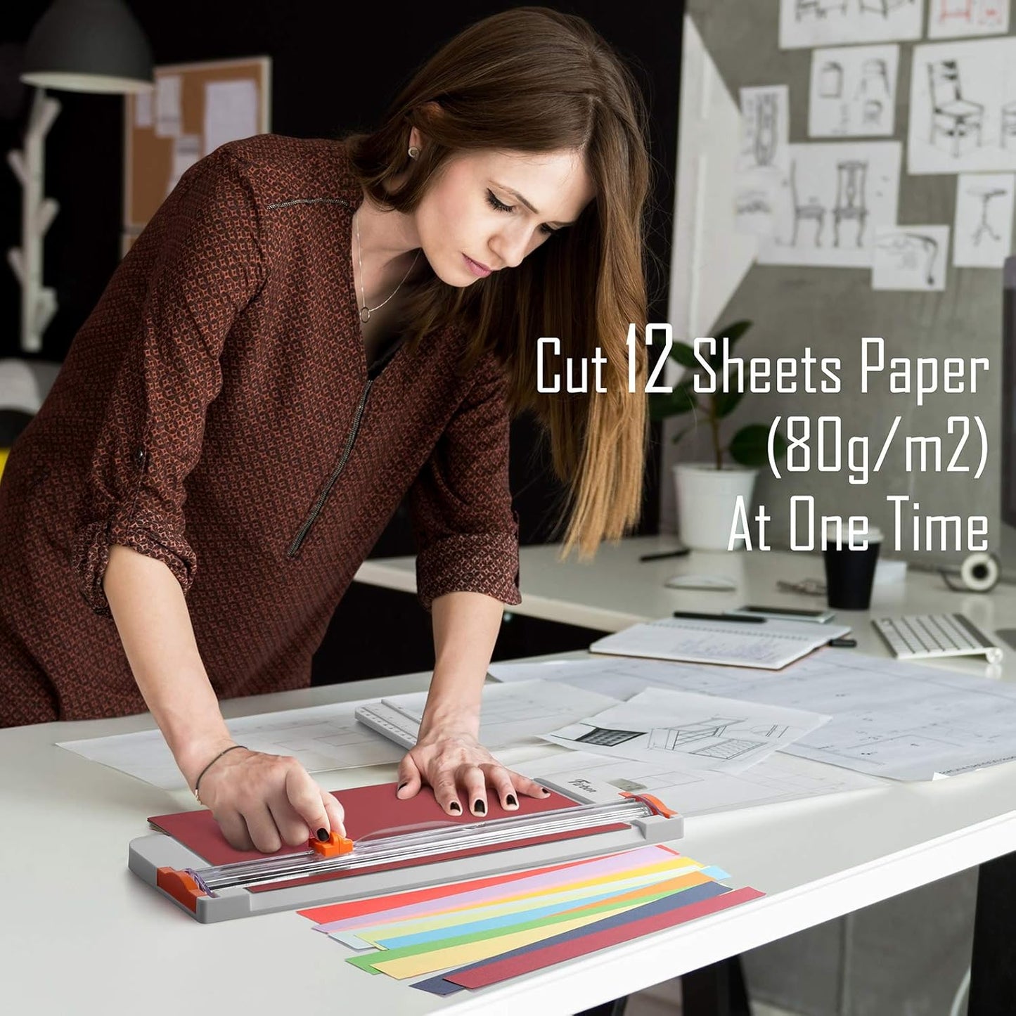 Firbon A4 Paper Cutter 12 Inch Titanium Paper Trimmer Scrapbooking Tool with Side Ruler for Craft Paper, Coupon, Label, Cardstock (White)