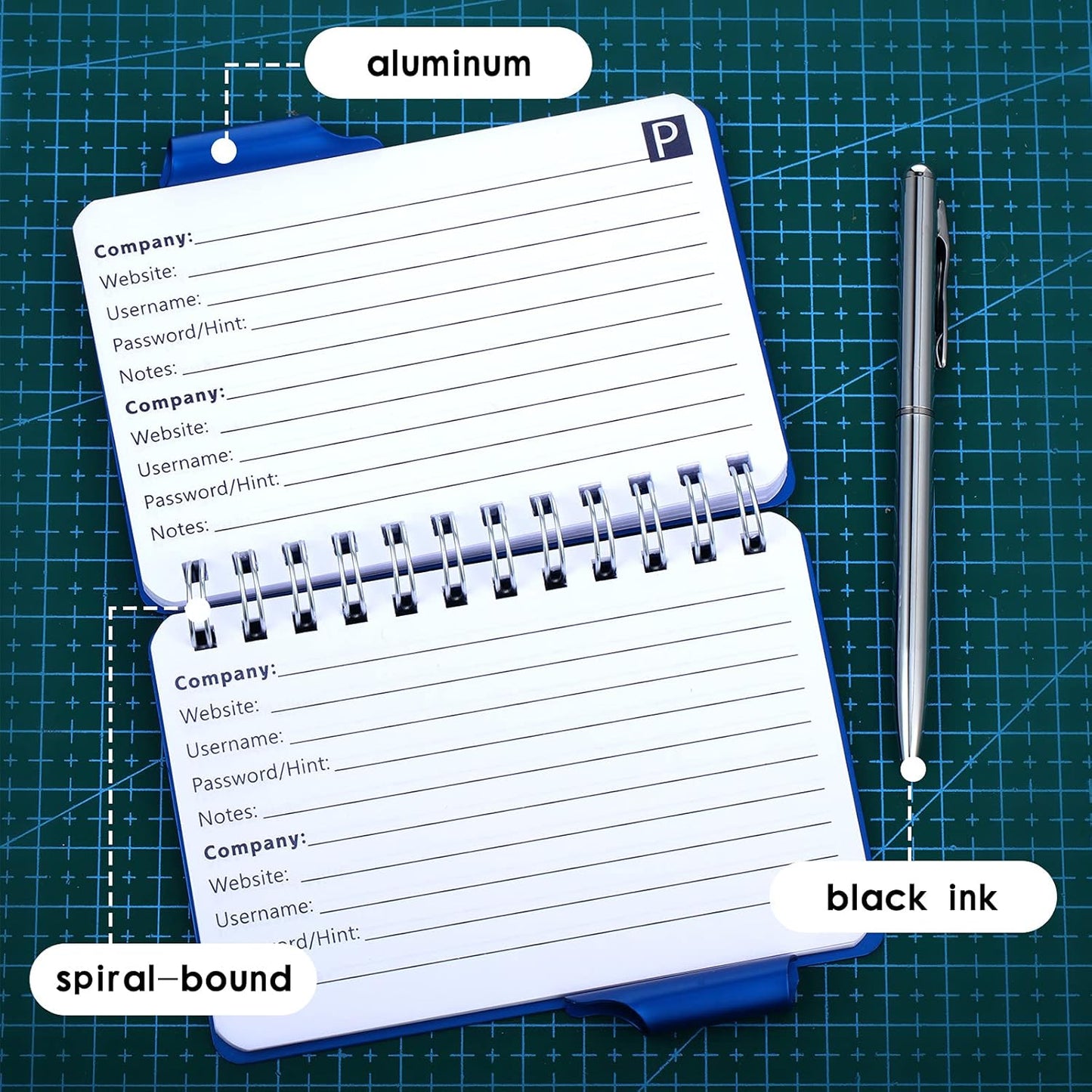 Zonon 2 Pcs Mini Password Book with Alphabetical Tabs Metal Password Keeper Book Portable Organizer Elegant Mandala Pattern Notebook with Pen, Spiral Bound for Information(Silver, Blue)