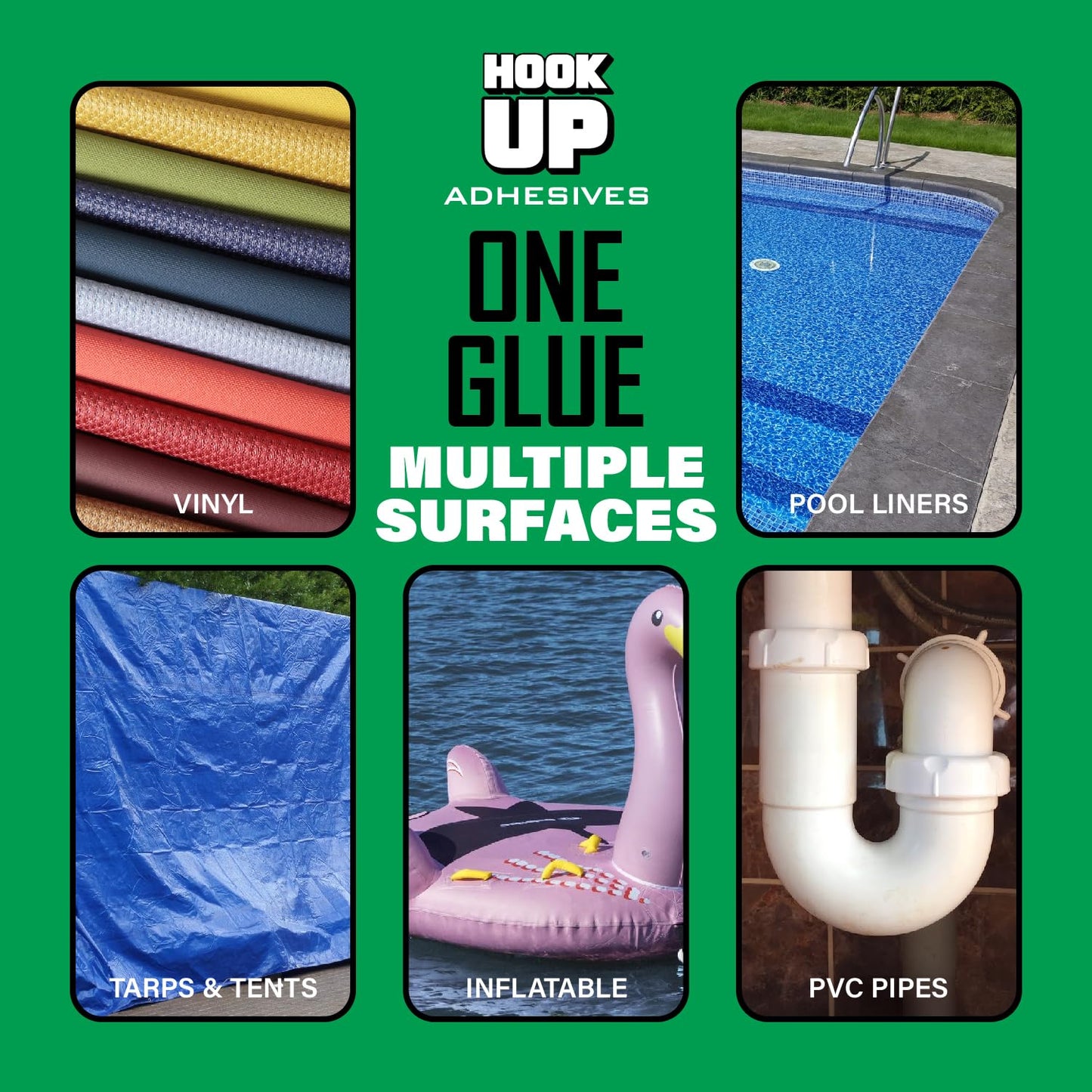 HOOK UP 8 OZ Adhesives, Premium Waterproof Vinyl Cement Glue for Pool Repairs & Inflatable Items Fast-Drying, Strong Bonding Adhesive Ideal for Vinyl, PVC, Upholstery, Tarps, Hot Tubs, Air Mattresses