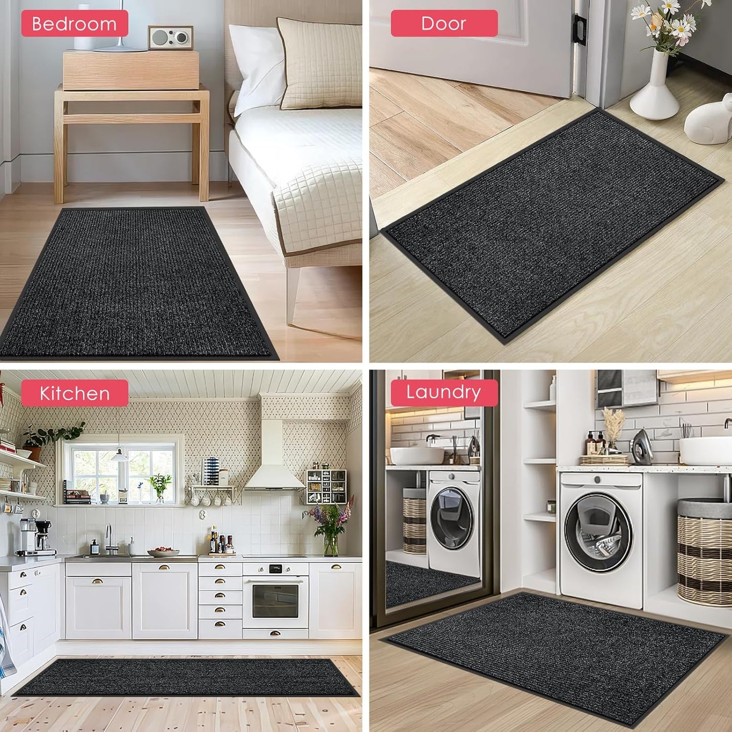 Kuyal Front Door Mat, 4'x6' Indoor Outdoor Entrance Mat, Commercial Floor Mats Inside Outside Entrance, Heavy Duty Durable Welcome, Rubber Backing Non Slip Outdoor Mats for Entryway,Black