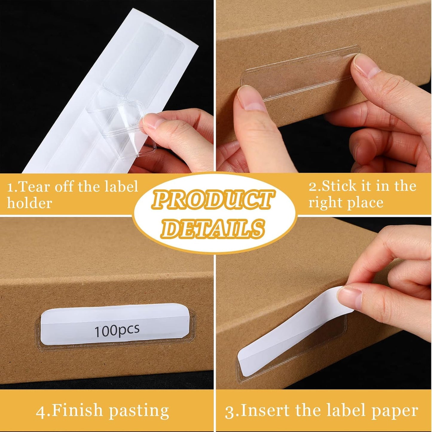 Jeyiour 100 Pcs Label Holders Adhesive Nameplate Pockets Storage Bin Labels Index Card Holder Shelf Plastic Peel Stick for Classroom Supermarket Bookshelf Library Student Box Drawer (3 x 0.6 Inch)