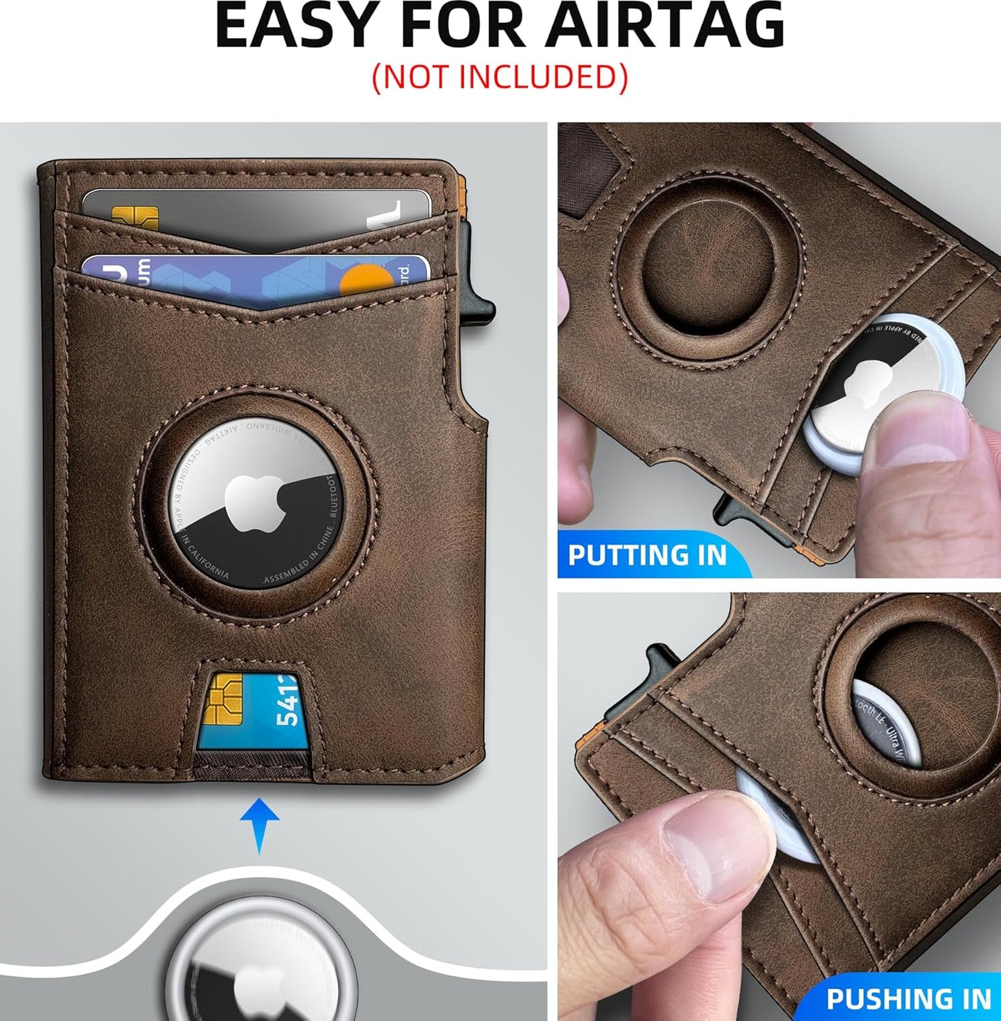 Airtag Wallet for Men,with Money Clip 10 Cards Metal Case Smart Slim Pop Up Credit Card Holder Flip with Magnetic Closure RFID Blocking wallet with Gift Box