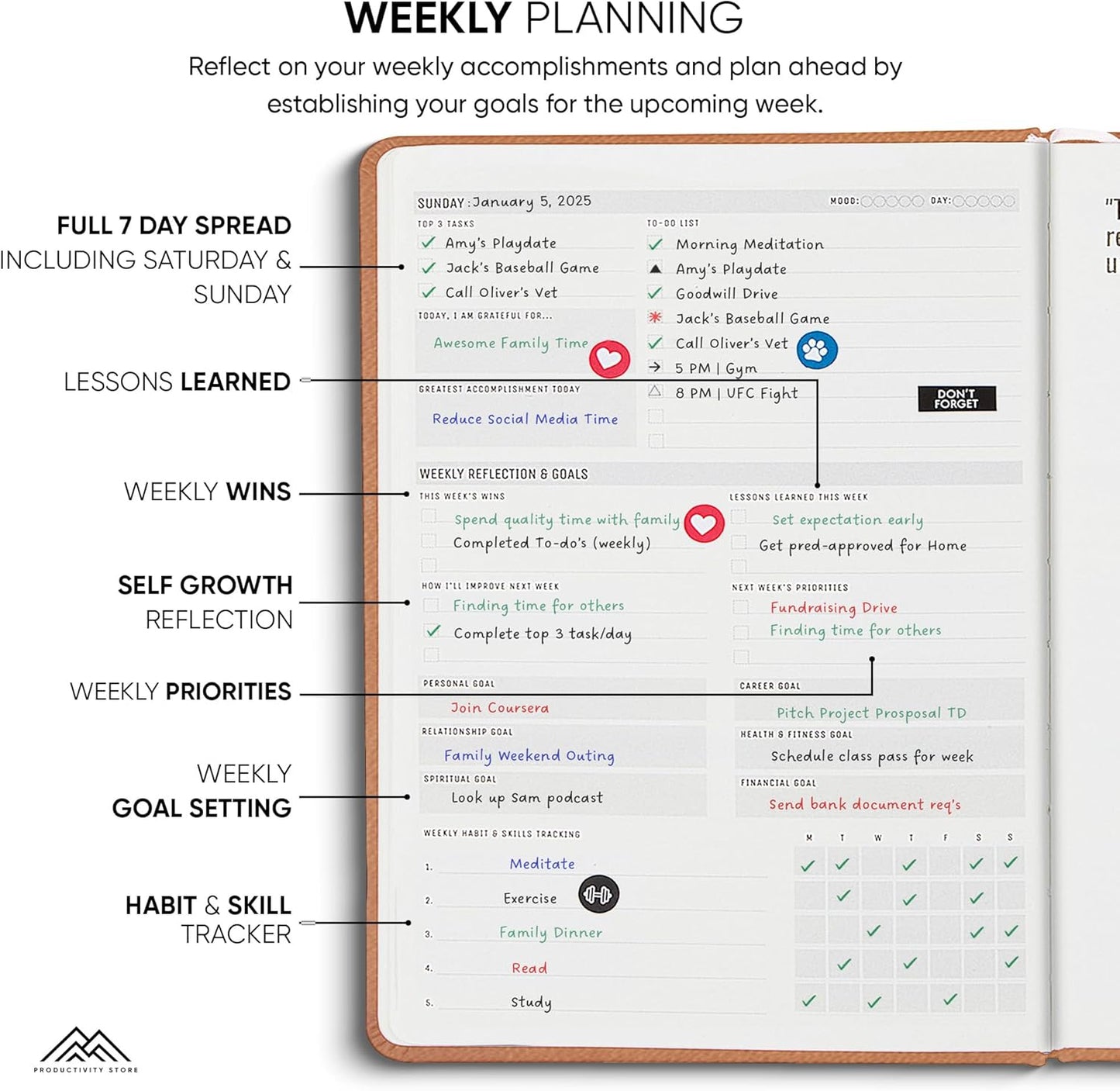 Undated, 2025 Planner, 8.5" x 11" - The #1 Productivity Planner to Achieve Your 2025 Goals - Planner 2025-2026 by PRODUCTIVITY STORE (A4, BROWN)