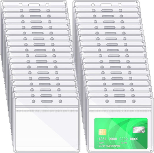 Zonon 150 Pcs Name Badge Holders Clear Plastic ID Card Name Tag Holders Badge Sleeves Horizontal Waterproof Transparent PVC Sleeve Cover Pouch for Office School Travel(4.13 x 3.54 Inch)