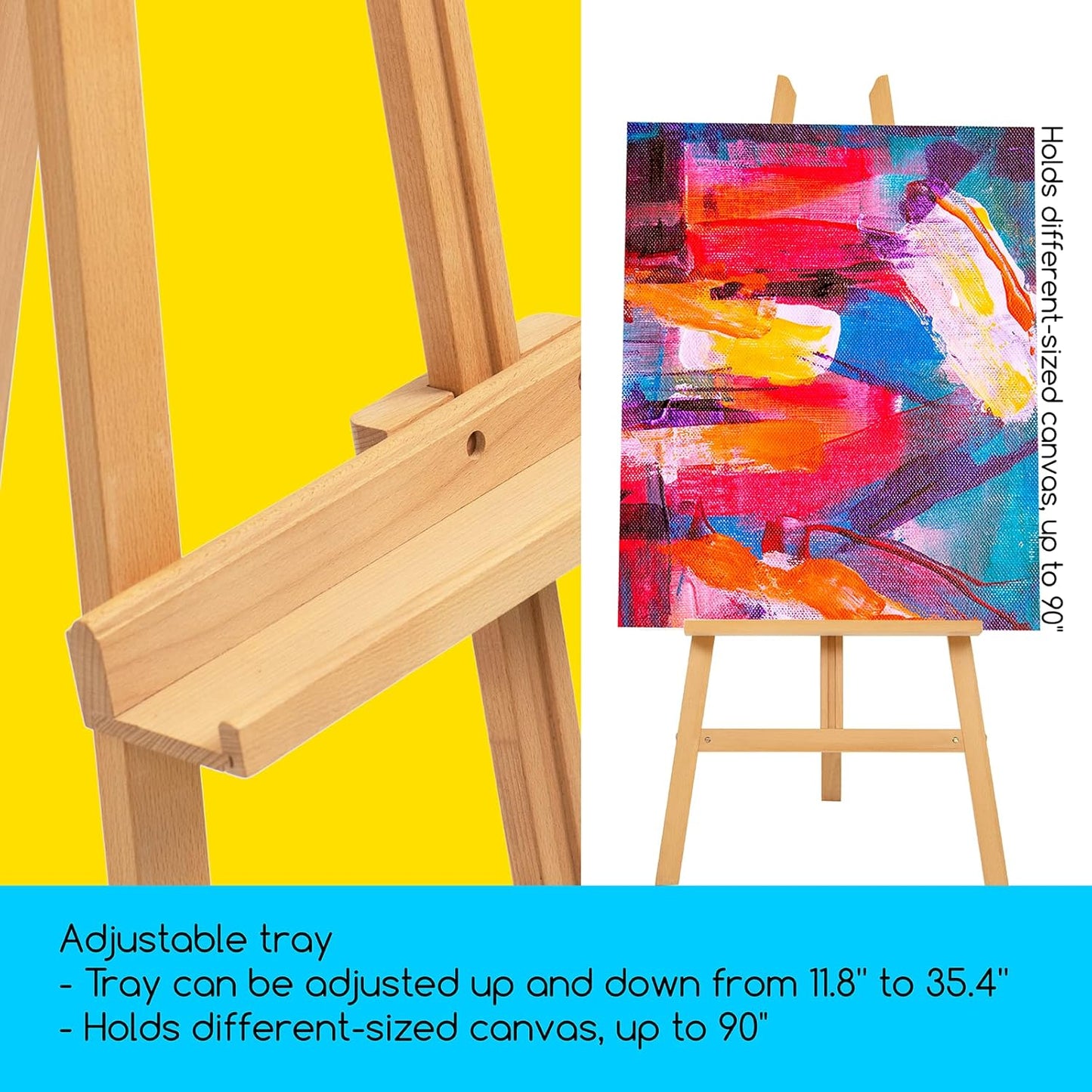 MEEDEN Art Easel Stand for Display - Adjustable Beech Wood Floor Easels for Painting, Holding Canvas up to 90", Ideal for Artist, Adults Painting Canvas, Drawing, Signs - Large