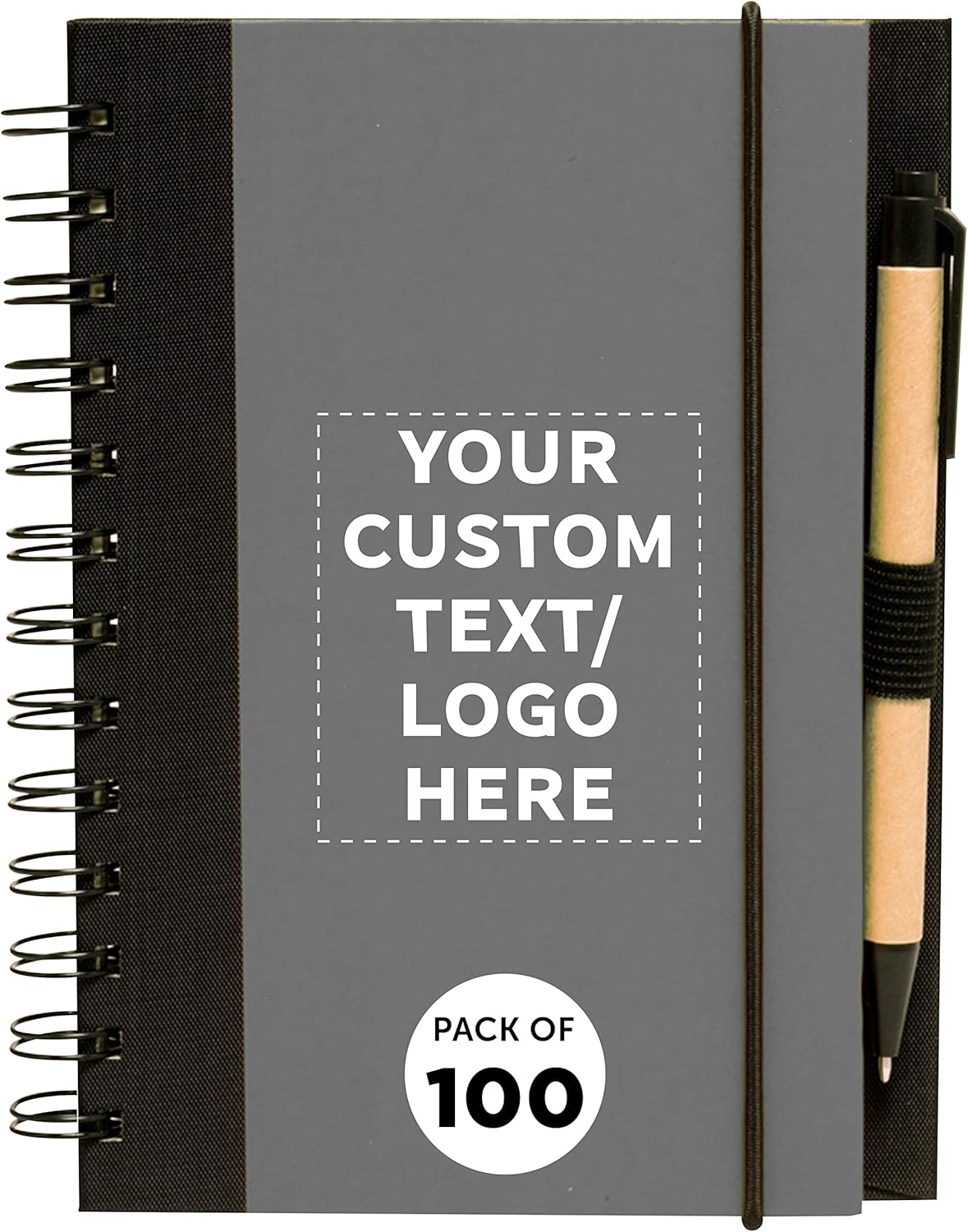 DISCOUNT PROMOS Custom Eco Block Notebooks with Pens Set of 100, Personalized Bulk Pack - Perfect for School, Office, Business, Home - Smoke