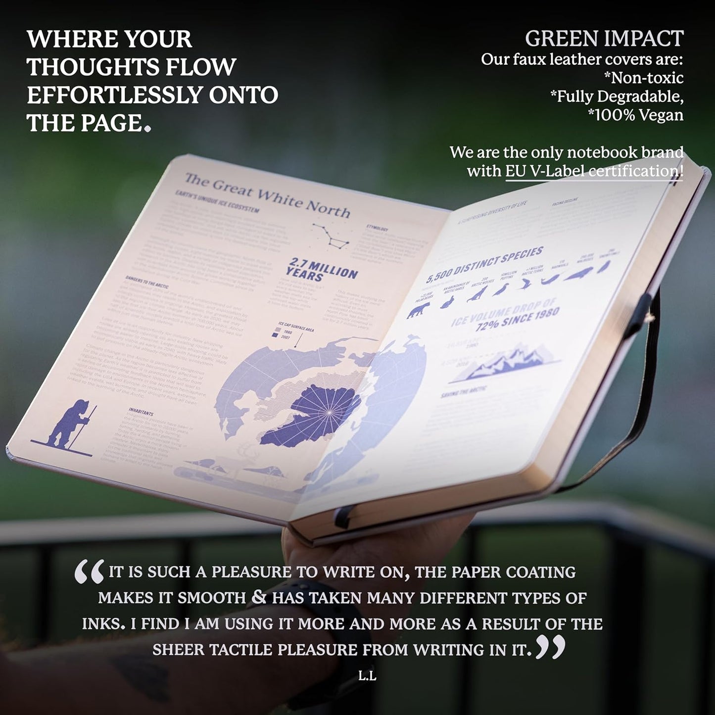 Dingbats - Earth Dotted A5 Medium Notebook, Glicine Arctic - Hardcover - Cream 100gsm Ink-Proof Paper - Numbered Pages, Index & Key Pages