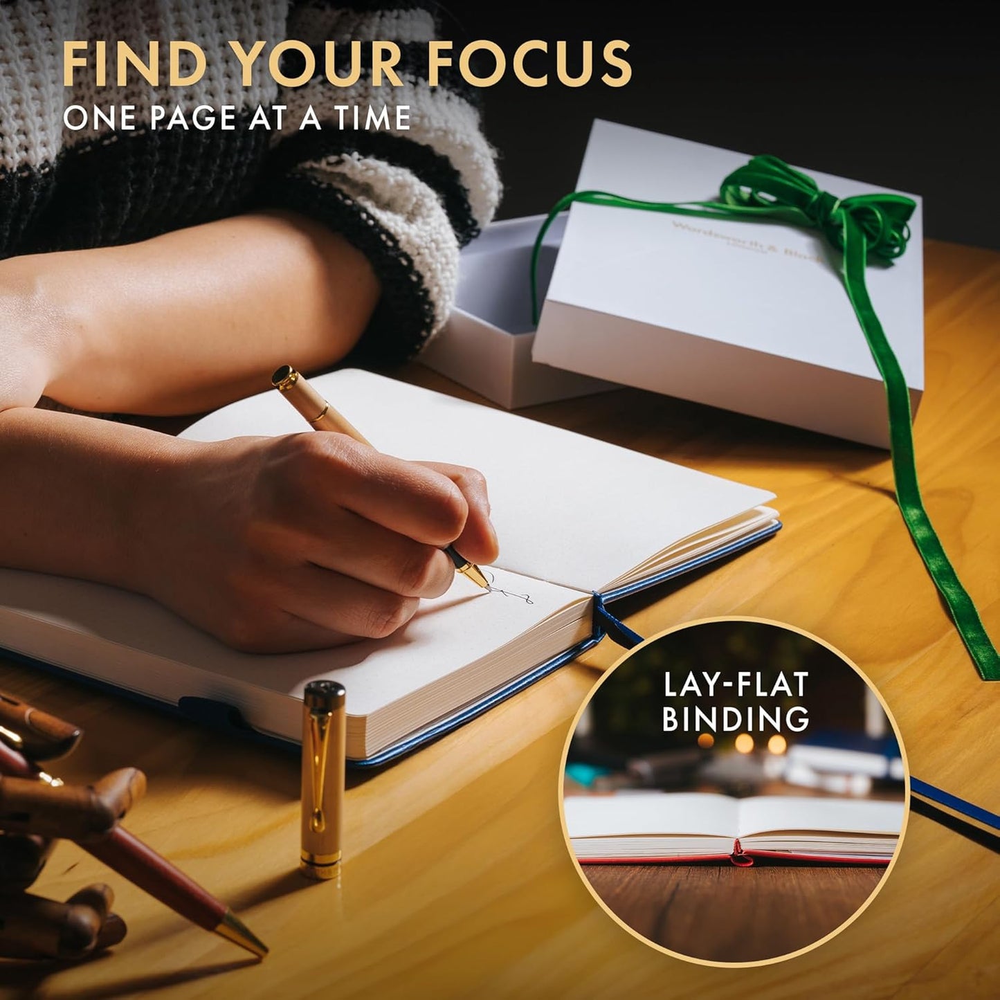 Wordsworth & Black A5 Bullet Dotted Journal 216 Dotted Pages, Hardcover Grid Dot Leather, 120 GSM Paper, Journaling Notebook for Work & Sketching, Journals for Women, Men - Gifts Box Included Blue