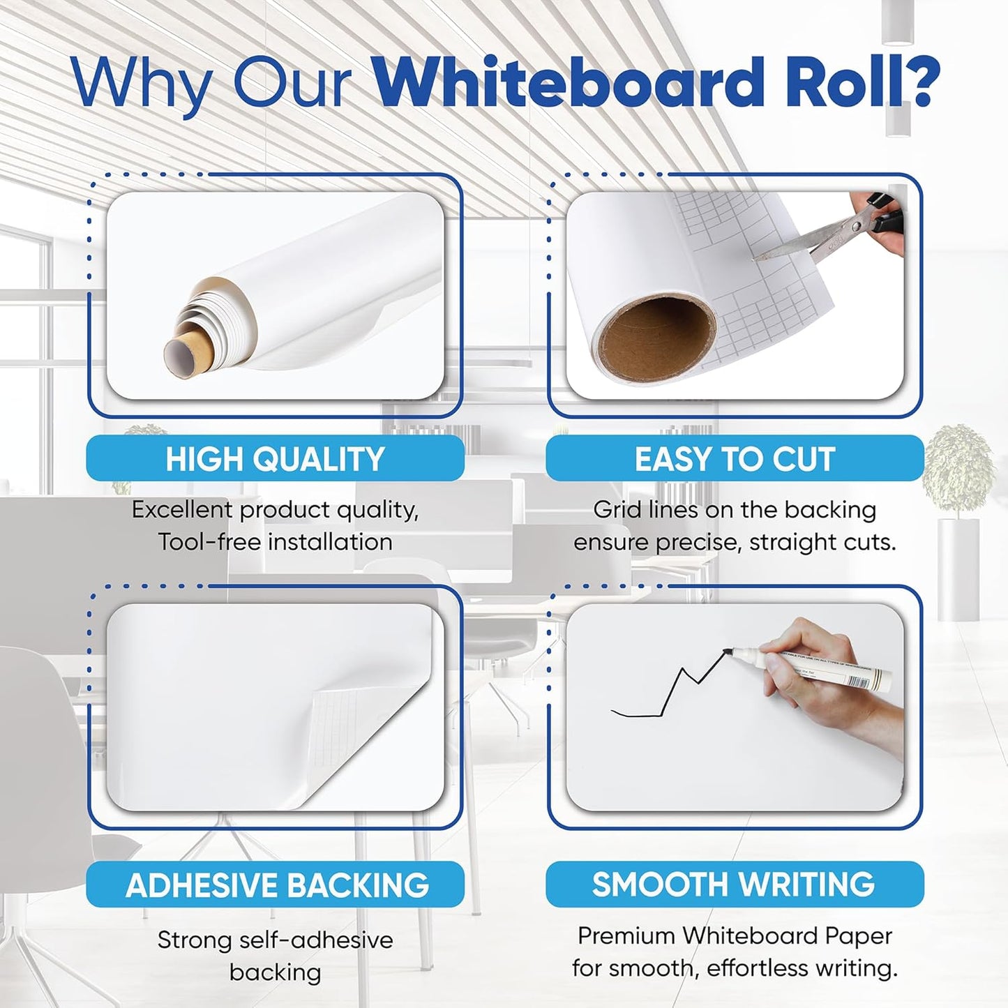 Whiteboard Sticker for Wall, 120" x 24" No Ghosting Peel and Stick Dry Erase White Board Roll, Stain-Proof Self-Adhesive Whiteboard Paper for Home, Office, Classroom