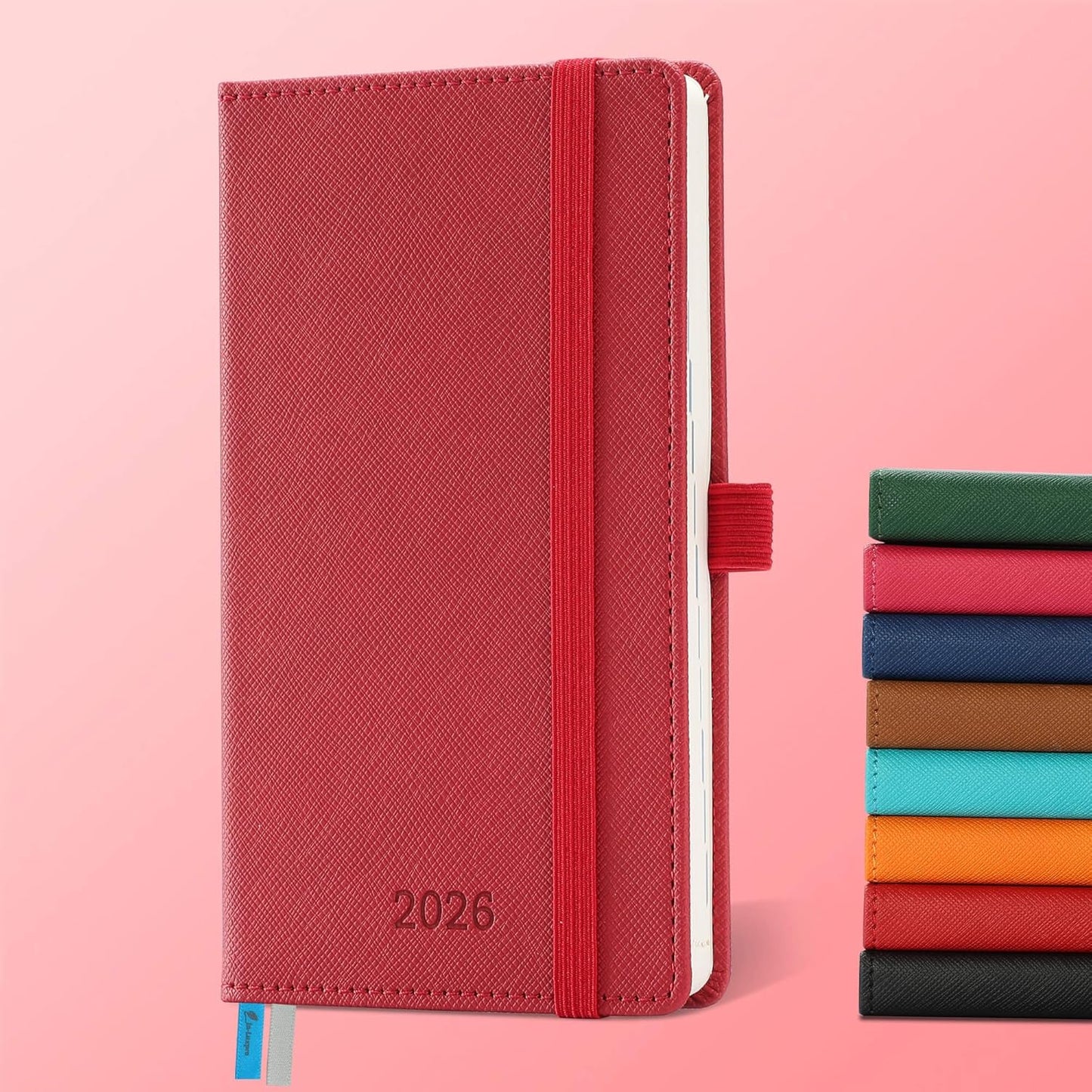 Weekly Monthly 2026 Planner (Jan.26-Dec.26),6.5"x3.75",12 Months Agenda Plan with Month Tabs & Pocket,Expenses/Note Pages, Appointment Book Calendar with Hardcover Vegan Leather Cover,Red