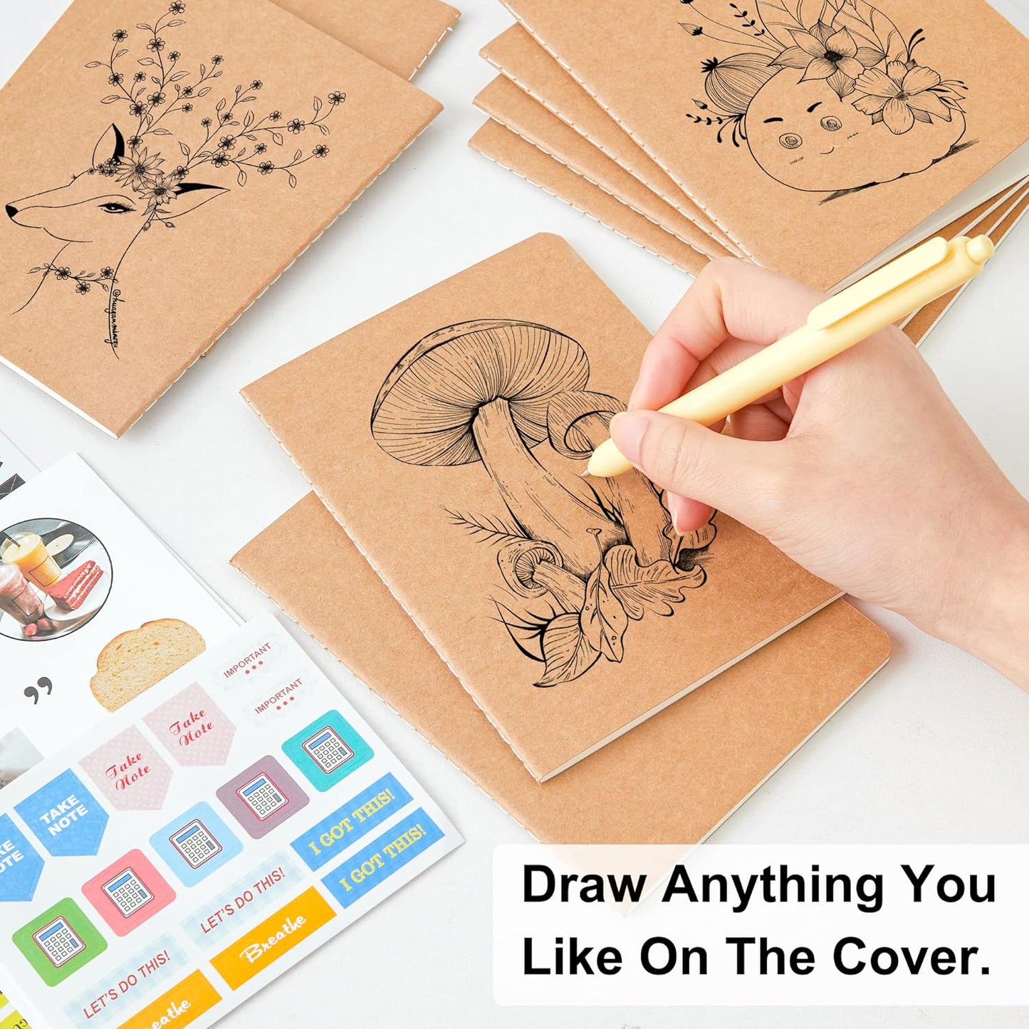 feela 170 Pack Blank Kraft Notebooks, Unlined Sketchbook Mini Cute Note Pad for Drawing Writing, Journal Bulk For Kids Students Office School Supplies, A6, 48 Pages, 4.25” X 5.5”, Brown