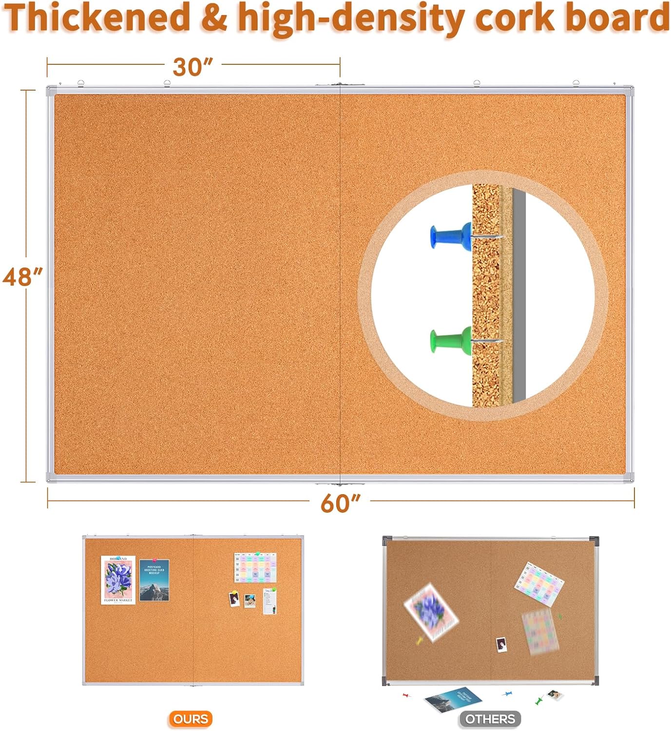 maxtek Large Cork Board 60 x 48 in, Bulletin Board for Walls, 5'x 4' Extra Aluminum Framed Corkboard, Foldable Wall Mounted Back to School Pin Memo Notice Cork Board for Office, Home Wall Display