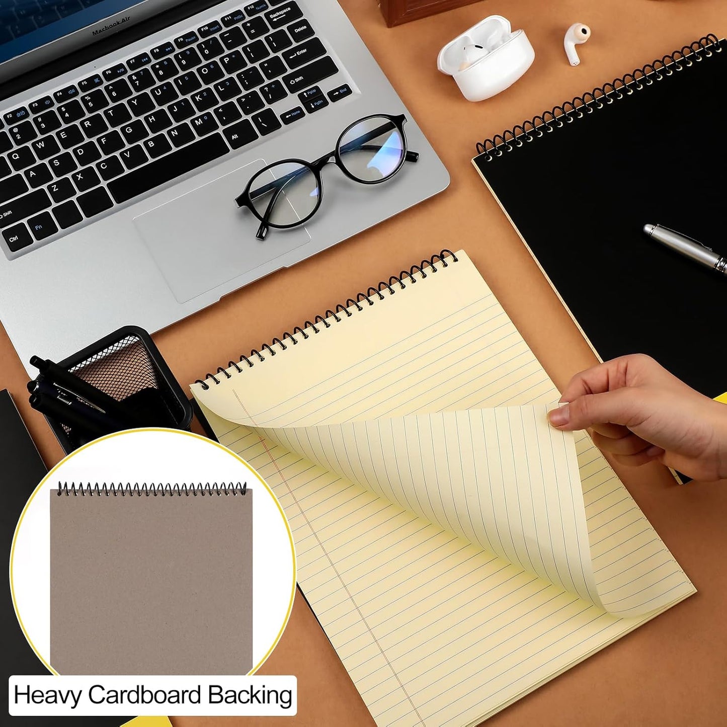 6 Pcs Legal Pad Top Spiral Bound Notebook 70 Sheets Wirebound Notepad Double Sided Ruled Memo Steno Pad with Stiff Back Cover for Business(8.5 x 11 Inches,No Holes,Yellow)