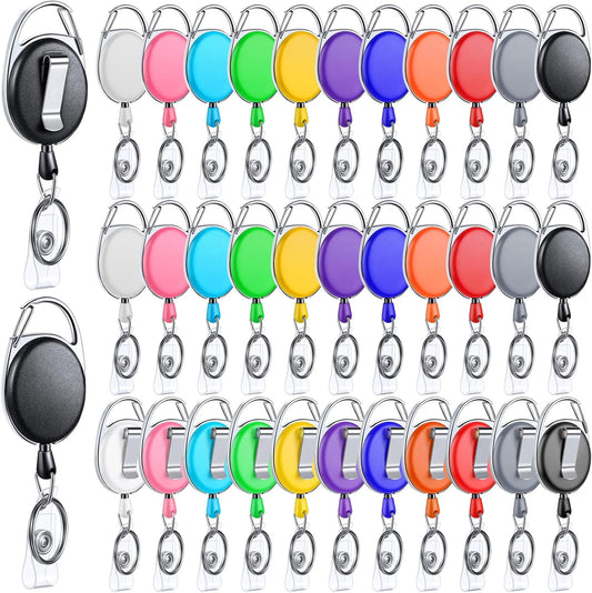 Laumoi 80 Packs Retractable ID Badge Holder Name ID Badge Reel Clips Keychain with Belt Clip and Key Ring for Office Worker Doctor Nurse Employee (Fresh Color)