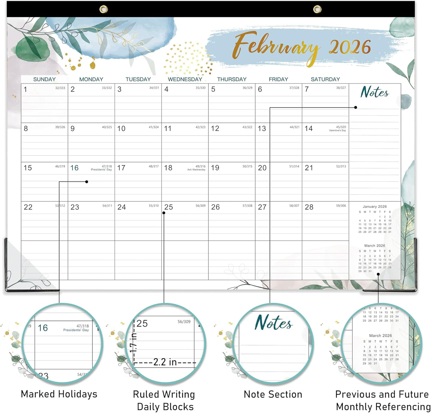 2026 Desk Calendar - Desk Calendar 2026, Jan 2026 - Dec 2026, 12 Monthly Desk/Wall Calendar Large 17" x 12", Large Ruled Blocks, Notes, Thick Paper