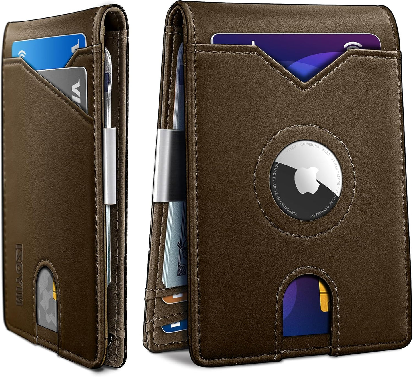 Airtag Wallet for Men,with Money Clip 11 Cards Slim Front Pocket Leather RFID Blocking Wallet with Gift Box
