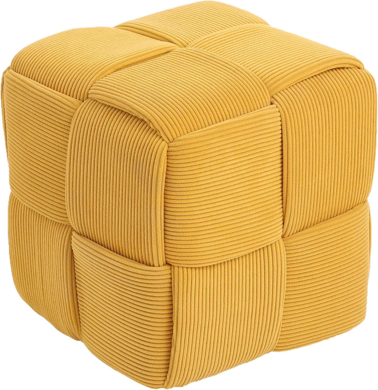 Ottoman Foot Rest Soft and Comfortable Ottoman Square Corduroy Woven Design Sofa Stool (Yellow)