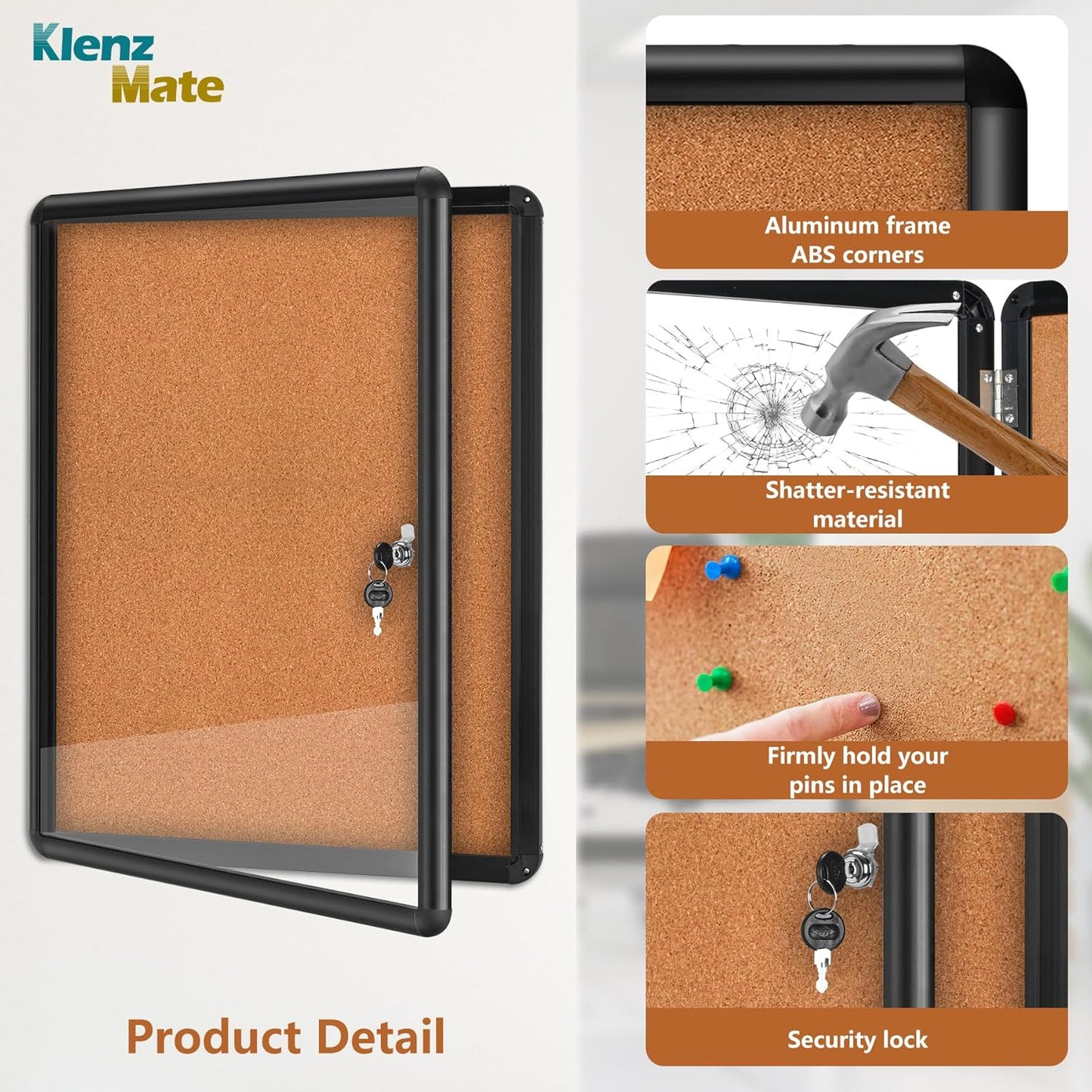 26"x20" Enclosed Cork Bulletin Board Tamper-Proof Dispaly Case, Aluminium Frame, Shatter Resistant Lockable Bulletin Board with Clear Acrylic Door for School,Office,Mall,Community,Hospital,Church