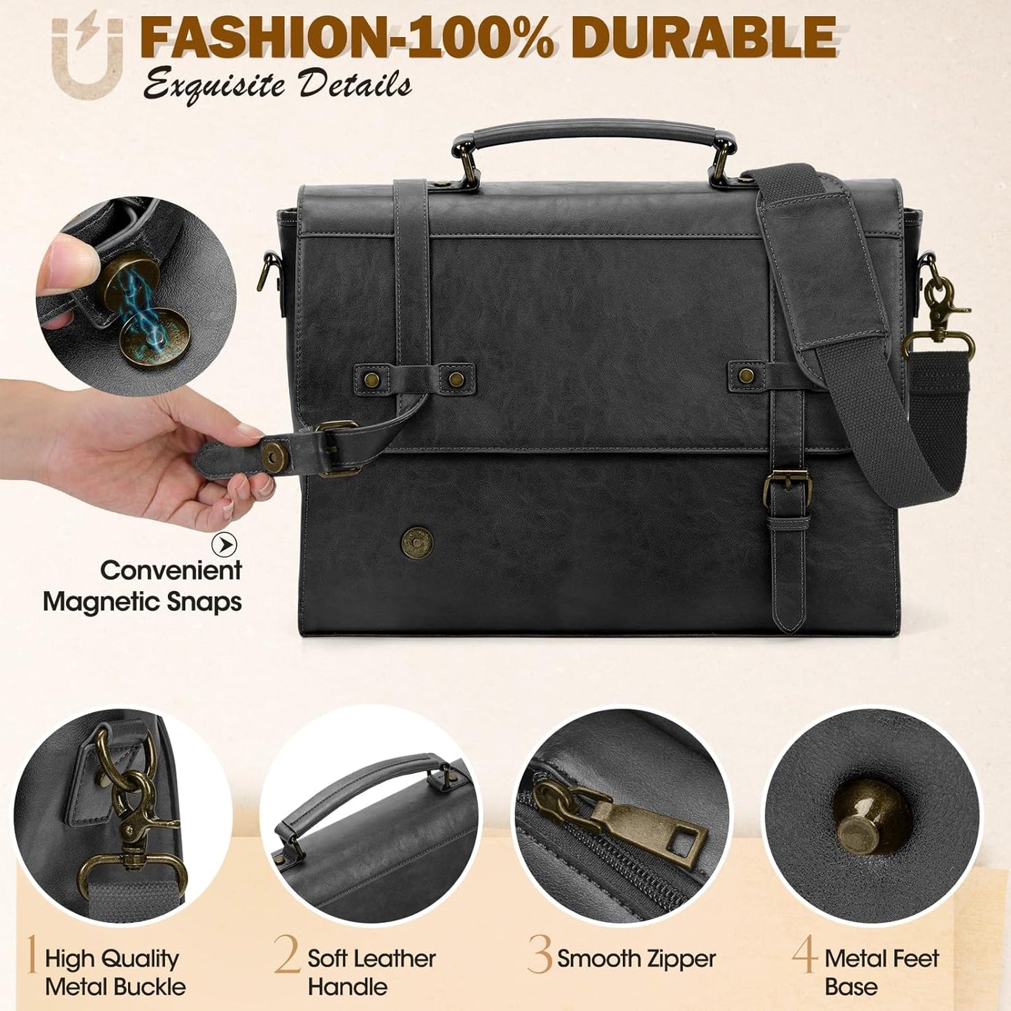 RAINSMORE Mens Messenger Bag 17 Inch Waterproof Vintage Leather Laptop Briefcase Large Laptop Bag Satchel Bag Computer Shoulder Bag for Office Business Travel College,Brown