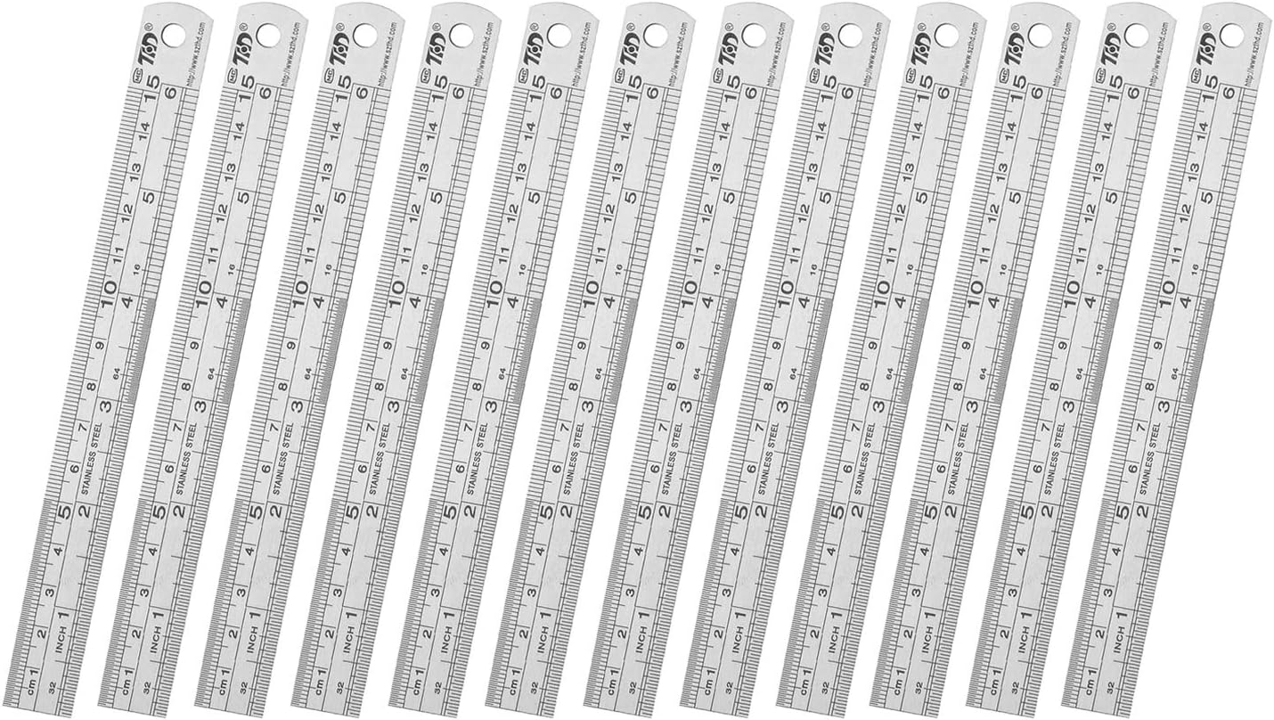 ZZTX Ruler Metal Straight Edge Stainless Steel Ruler 6 Inch Ruler Set Rulers Bulk 12 Pack