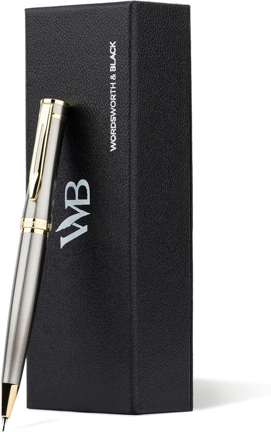 Wordsworth and Black Mechanical Pencil Graphite Lead- Stunning Luxury Metal Pencil, Silver Chrome 24K Gold Finish, 0.7mm Led, Best Gift Set for Men & Women, Professional Executive Office Pencils