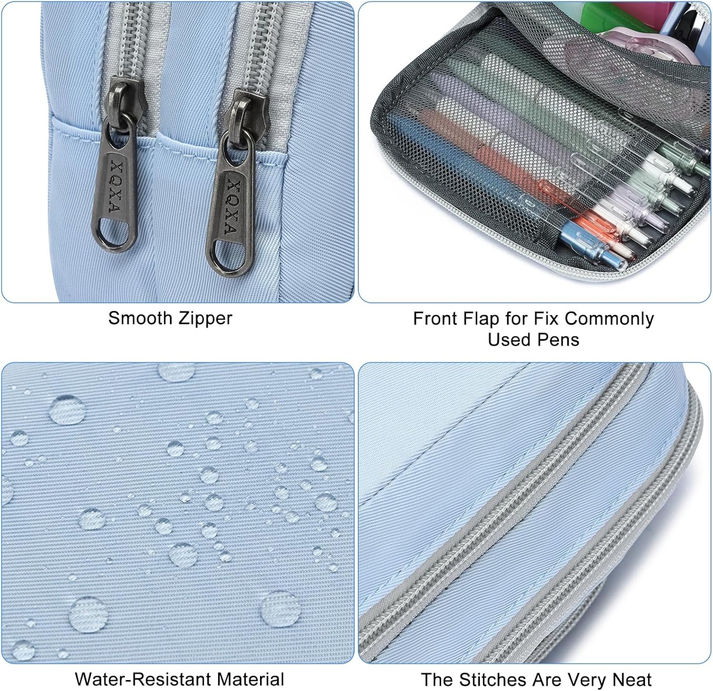 XQXA Pencil Pouch Large Capacity Pencil Case Organizer, Multifunctional Pencil Pouch with 3 Compartmens, Big Pencil Bag for Office Travel Men Women Adult (01-Haze Blue)