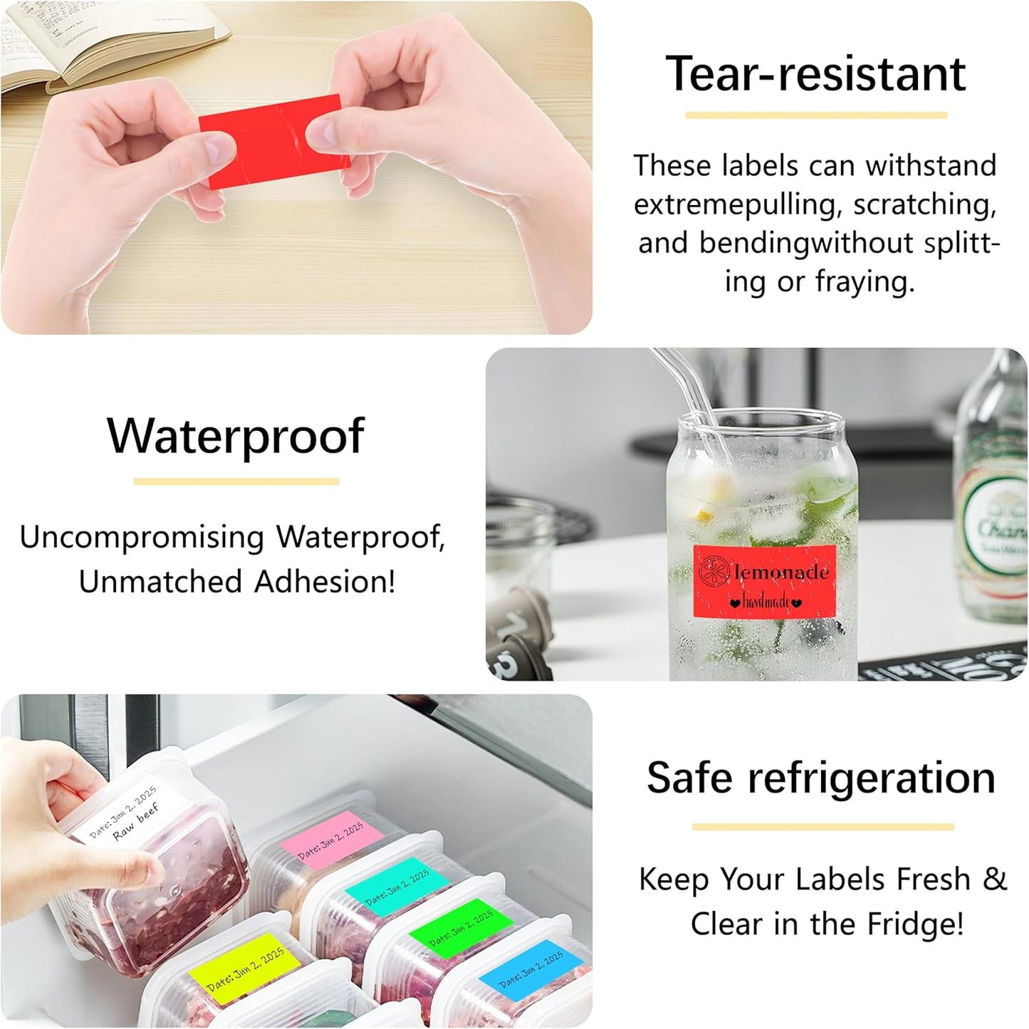 1X2 inch Label Stickers Roll for Thermal Printer 500PCS Colored Removable Freezer Labels Waterproof Blank Sticker Labels to Write on for Food Containers and Jars, Fluorescent Red