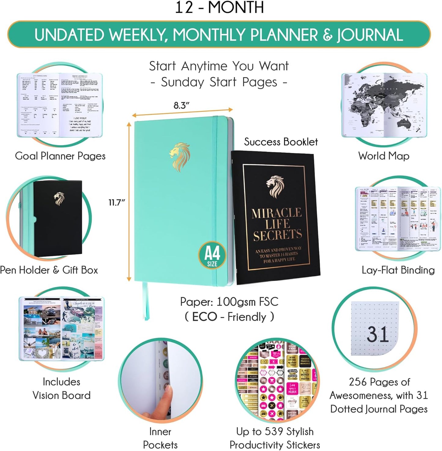 Journal for Men - Undated Daily, Weekly & Monthly Planner with Budget Section | A 12 Month Journey to Increase Productivity & Happiness | Life Organizer & Gratitude Journal - Vertical Format