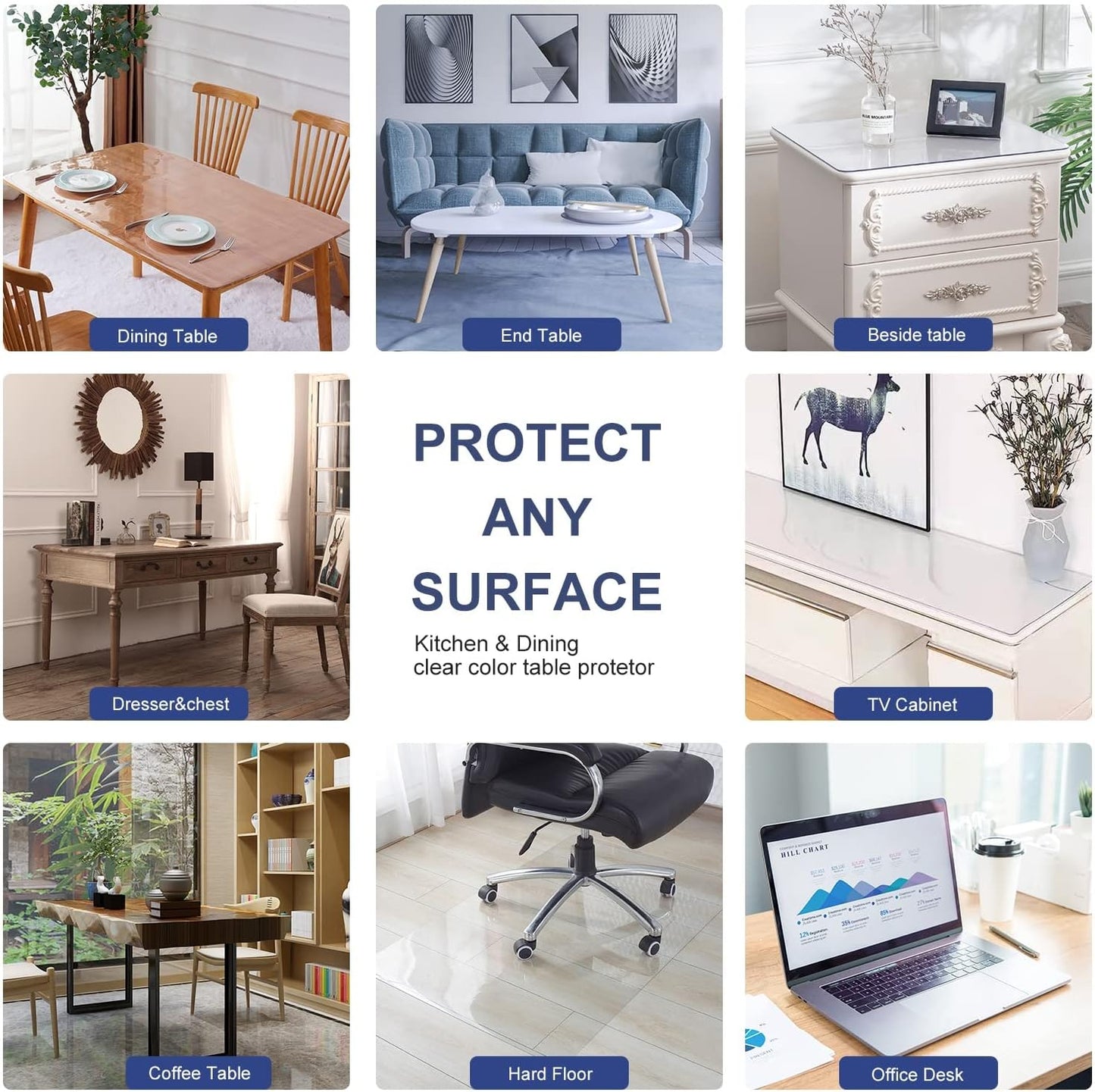 Custom Multisize 1.5mm Thick Clear PVC Table Protector Cover Mat 24x24 In Waterproof Crystal Soft Plastic Square Bedside Sofa Living Room Tabletop Topper Protective Desk Pad for End Table/Night Stand