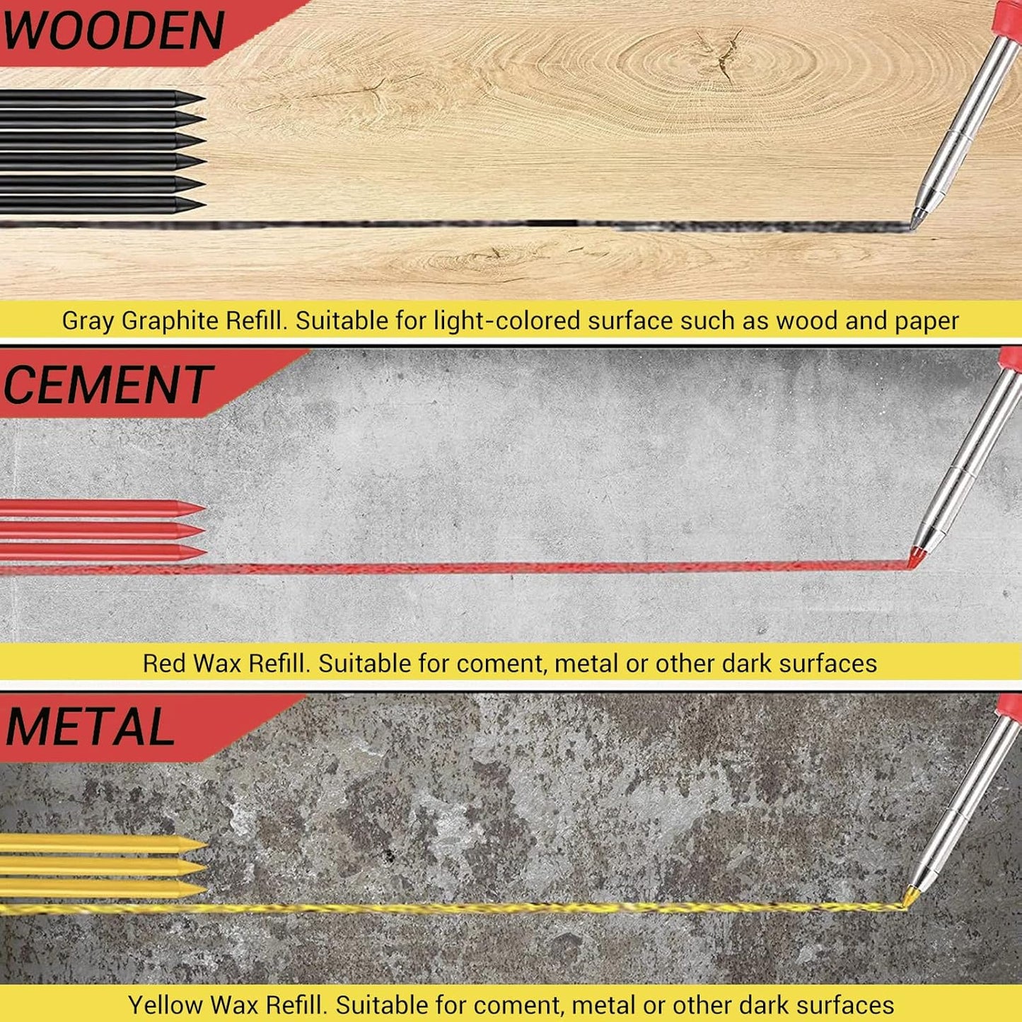 Gegong 3 Pieces Solid Carpenter Pencil with 21 Refill Built-in Sharpener, Long Nosed Deep Hole Mechanical Pencil Marker Marking Tool (Solid Carpenter Pencil Set)