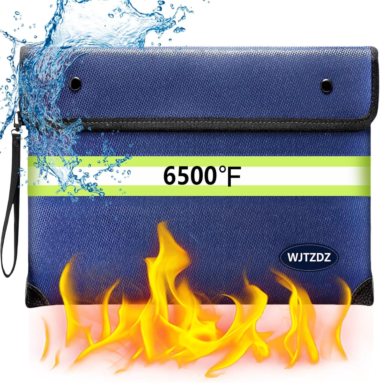 6500°F Fireproof Document Bag,Upgraded Fireproof/Waterproof Money Bag with Zipper/Reflective Strip,Storage Pouch for A4 Letter Size Document,Cash,Cell Phone,Passport