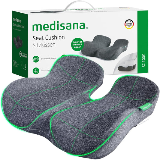 Seat Cushion, SC 200G Seat Cushions for Office Chairs, Car Seat, Wheelchair - Sciatica & Tailbone & Coccyx Pain Relief Pillow for Driver Sedentary People（Size:22.8 * 16.5 * 4.3 in-Grey）