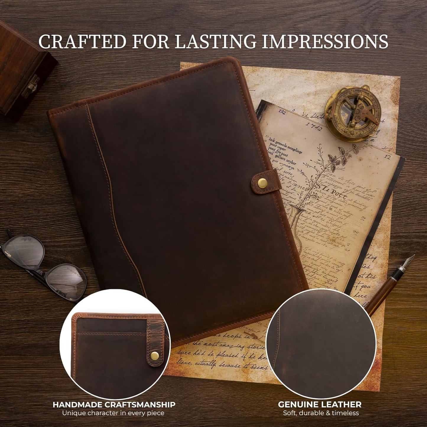 Leather Portfolio - Professional Portfolio Organizer, Resume Folder, Leather Padfolio for Men and Women, Business Portfolio with cardholder, Portfolio Folder - Leather Folder