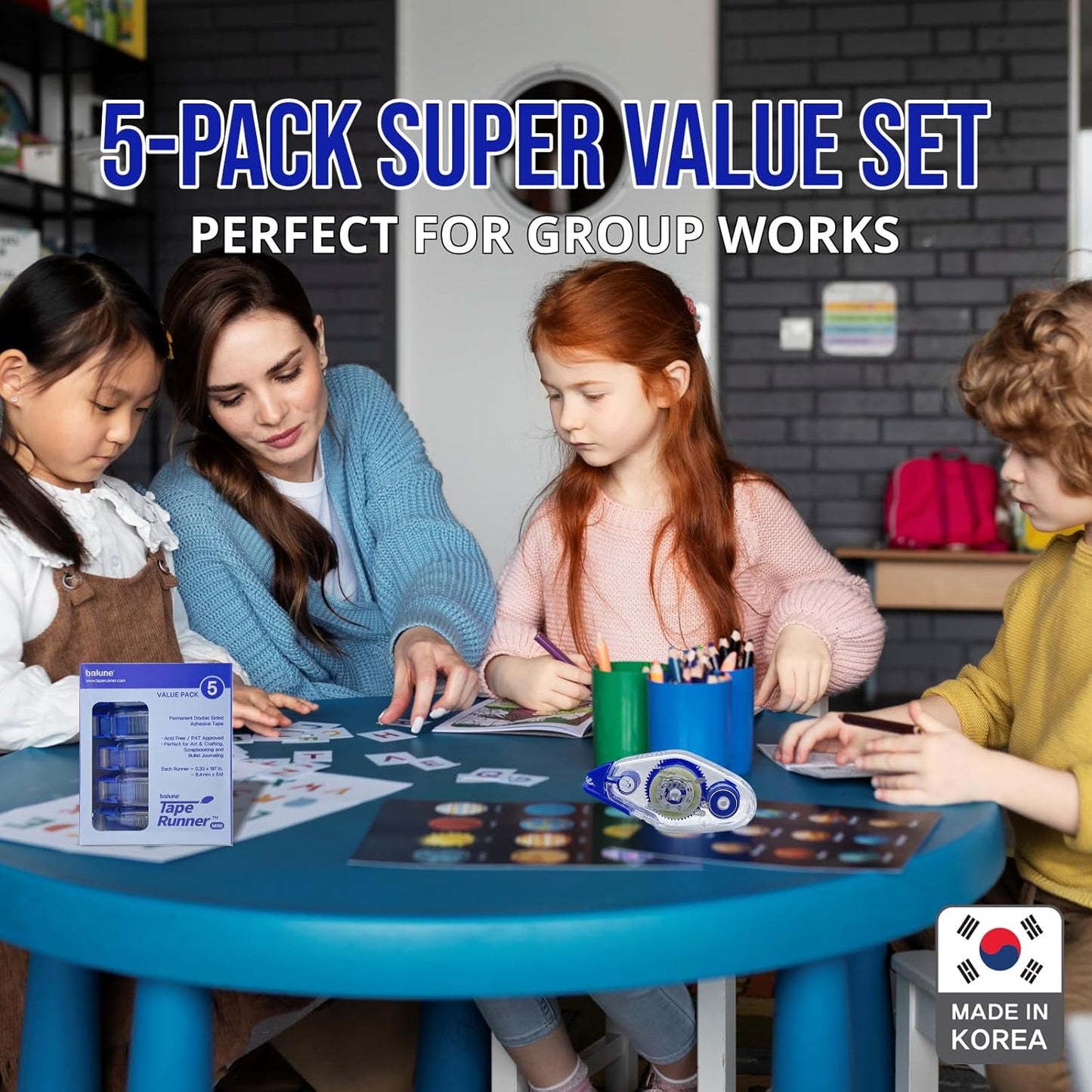 TAPE RUNNER - Double Sided Adhesive with Dispenser Roller Included - Acid Free, Sticky, Clear & Transparent - Ideal for Scrapbooking, Crafts & More - Mini (197 inches per Cartridge), 5 Cartridges