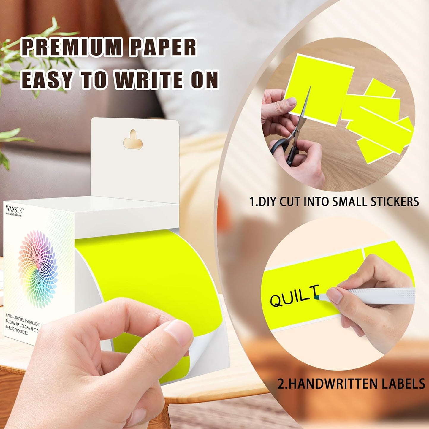3 x 5 Inch 250Pcs Rectangle Color Coding Stickers,Strong Adhesion Easy to Write Label for Moving,Box Organization,Inventory,Business,Fluorescent Yellow