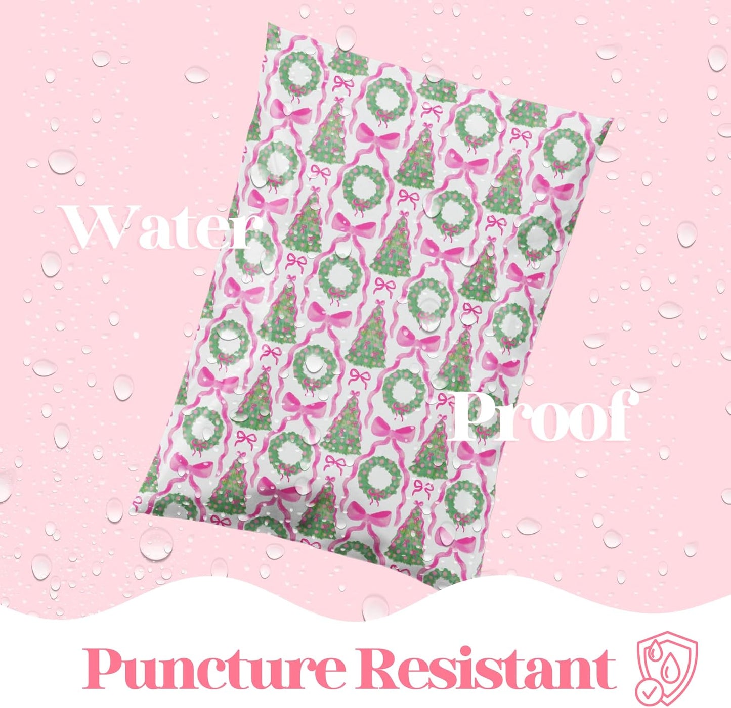 14.5x19 Designer Poly Mailer 100 Pack Heavy Duty Waterproof Self Seal Shipping Bags for Small Business Large Mailing Envelopes Bulk Tear Resistant Packaging Coquette Christmas Holiday Bows