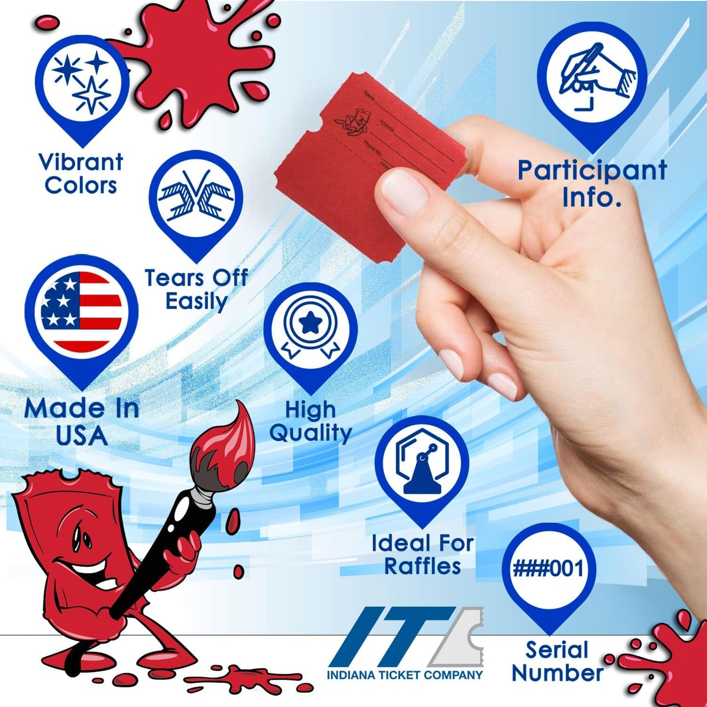 INDIANA TICKET CO. Raffle Tickets Double Roll, 5 Rolls 2,000 Tickets, 1 Roll Each Red, Blue, Green, White & Yellow, Premium Quality 50/50, Events Tickets (Pack of 5)