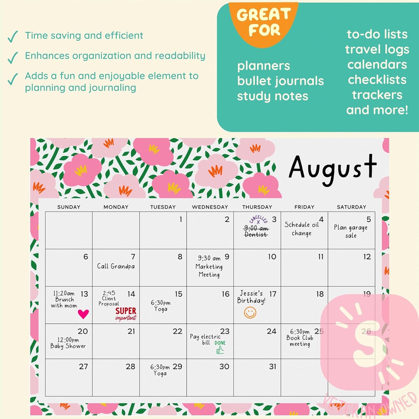 5 Self-Ink Flash Stamp Set, Multicolor Teacher Stamps for Classroom, Pre-Inked, Refillable Stamps (Planner Stamps)