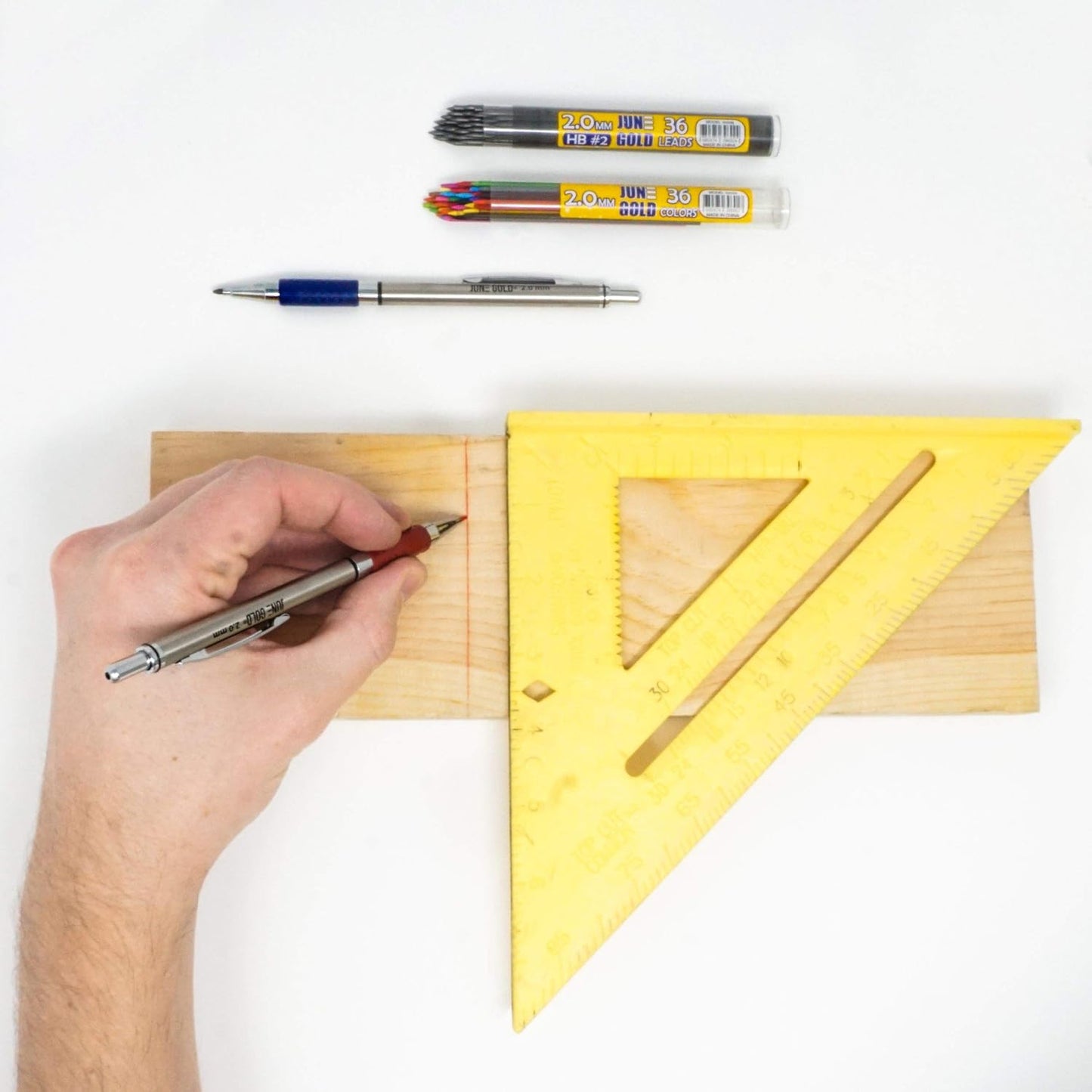 June Gold 36 Red (Cherry #101) Colored 2.0 mm Lead Refills, Bold Thickness for Heavy Use, Break Resistant with a Convenient Dispenser