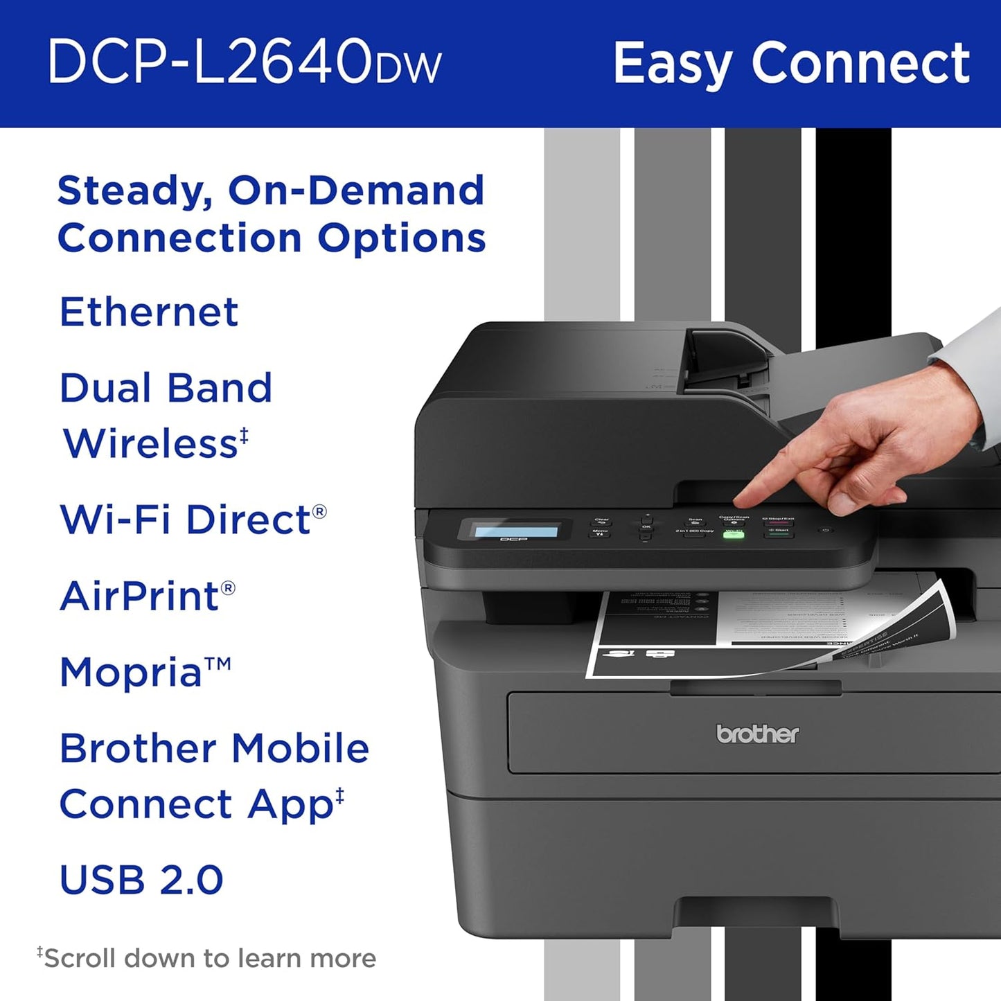Brother DCP-L2640DW Wireless Compact Monochrome Multi-Function Laser Printer with Copy and Scan, Duplex, Black & White Output | Includes Refresh Subscription Trial(1), (Renewed Premium)